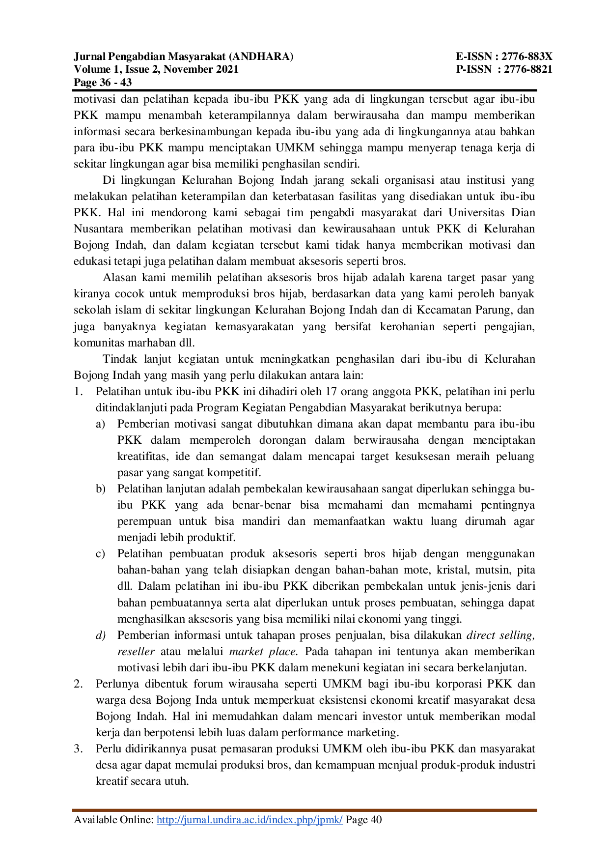 JURIS Pelatihan Motivasi Dan Kewirausahaan Untuk Pkk Di Kelurahan Bojong Indah Parung Kabupaten Bogor