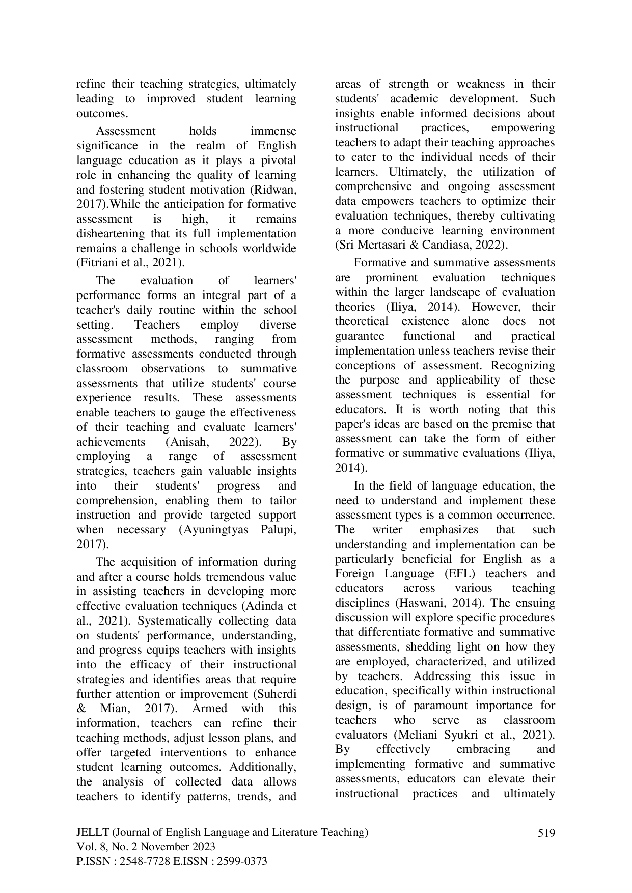 JURIS An Analysis of Formative and Summative Assessment by English Foreign Language EFL Teacher