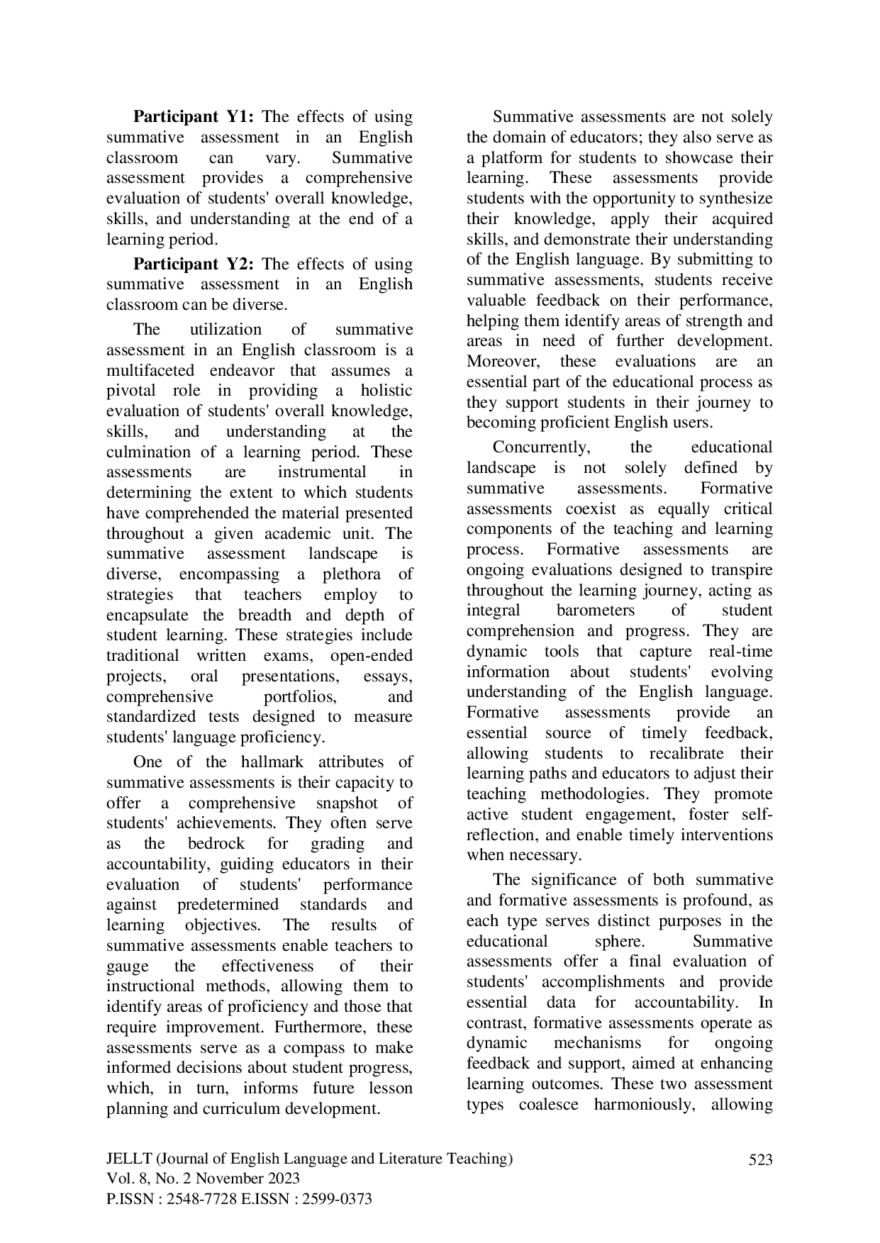 JURIS An Analysis of Formative and Summative Assessment by English Foreign Language EFL Teacher