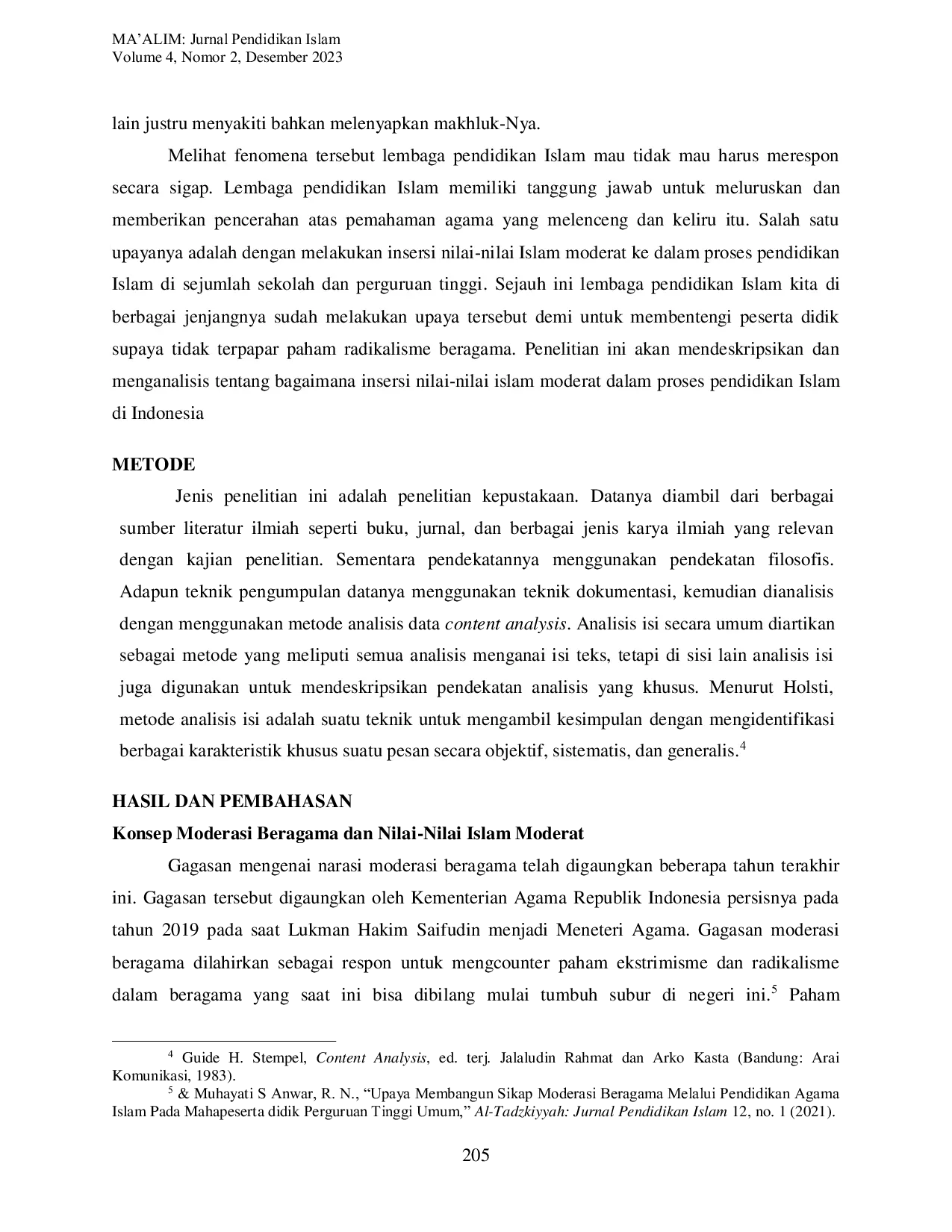 JURIS Internalisasi Nilai nilai Islam Moderat dalam Proses Pendidikan Islam di Indonesia