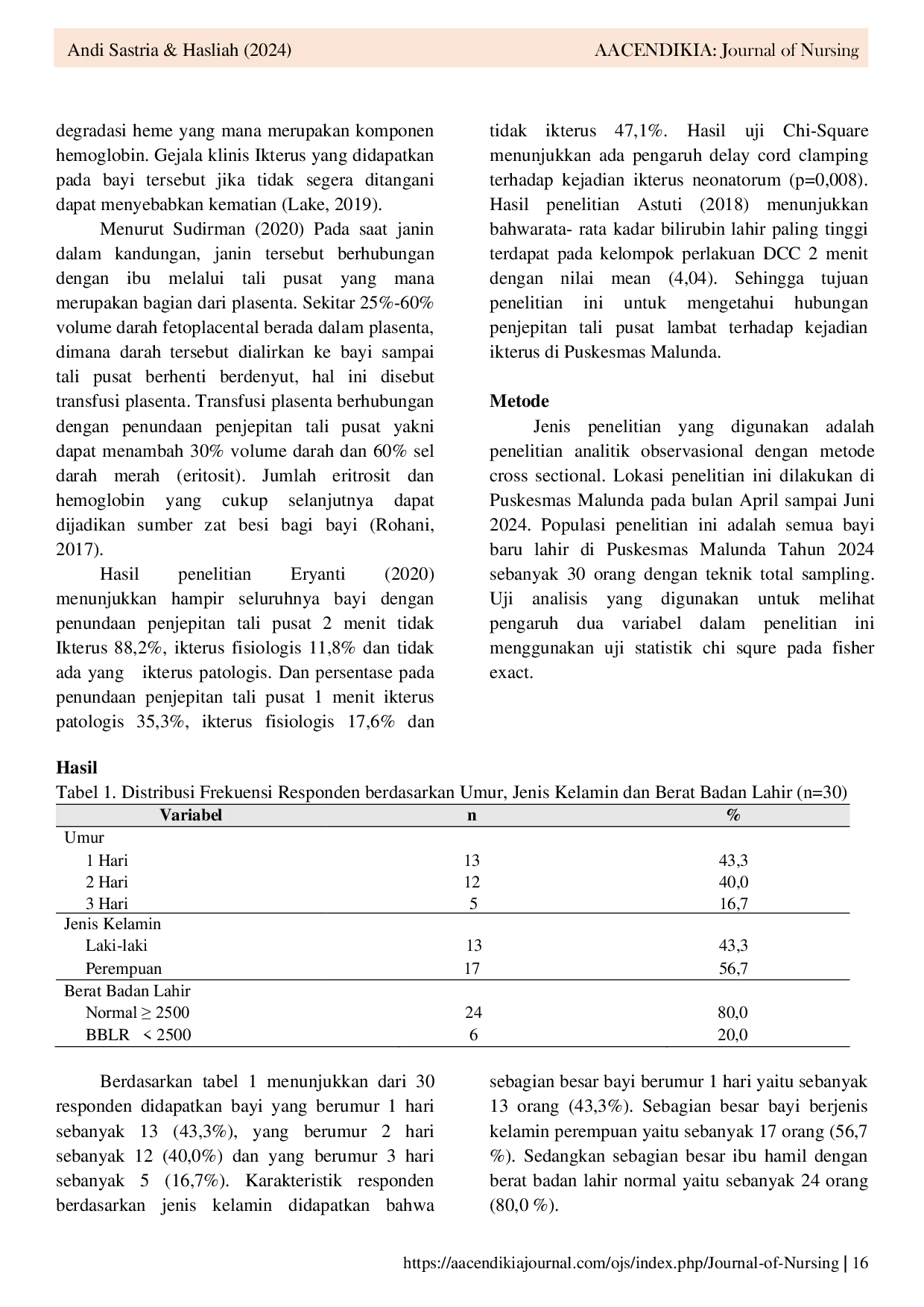 JURIS Hubungan Penjepitan Tali Pusat Lambat Terhadap Kejadian Ikterus Pada Bayi Baru Lahir