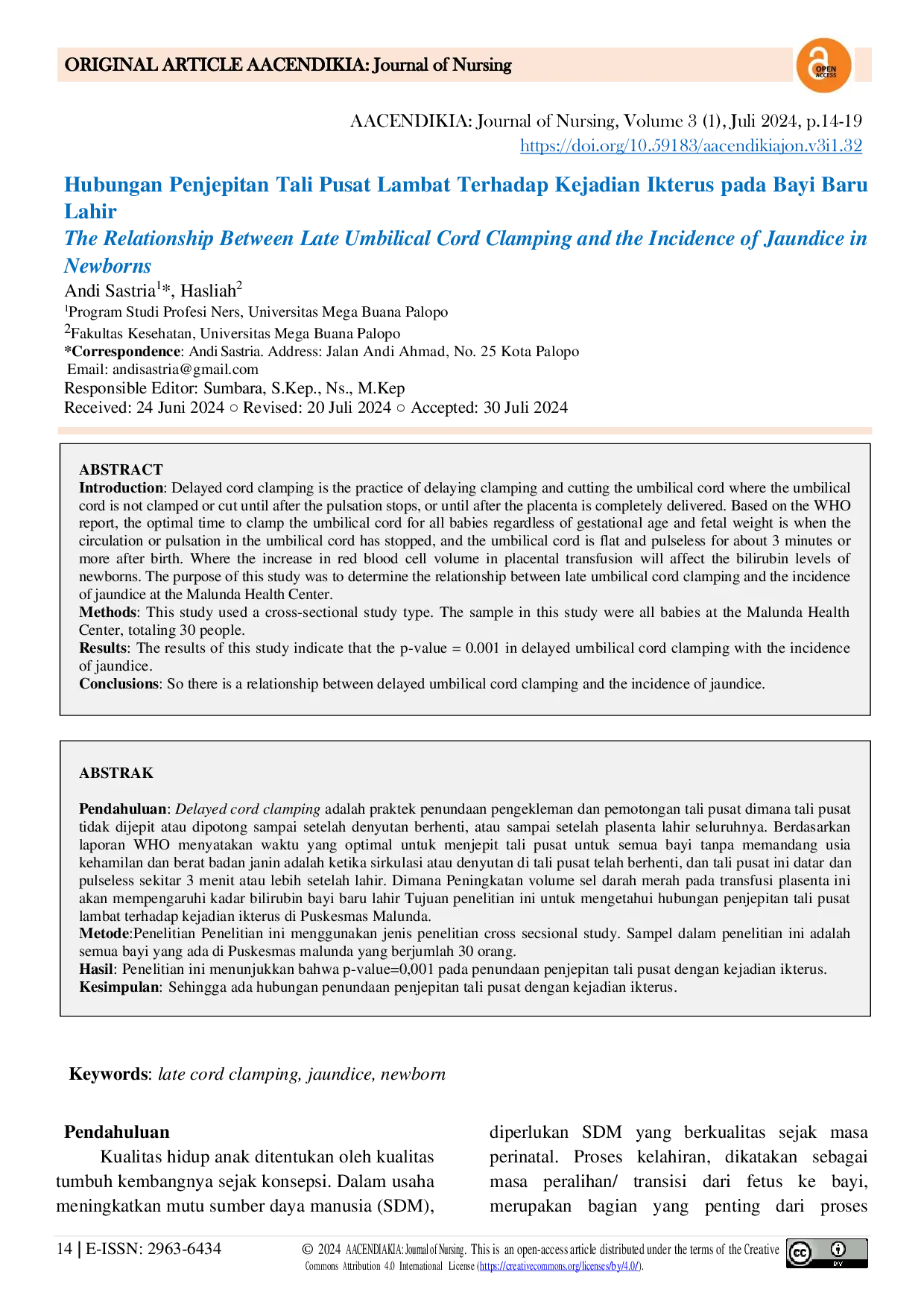 JURIS Hubungan Penjepitan Tali Pusat Lambat Terhadap Kejadian Ikterus Pada Bayi Baru Lahir