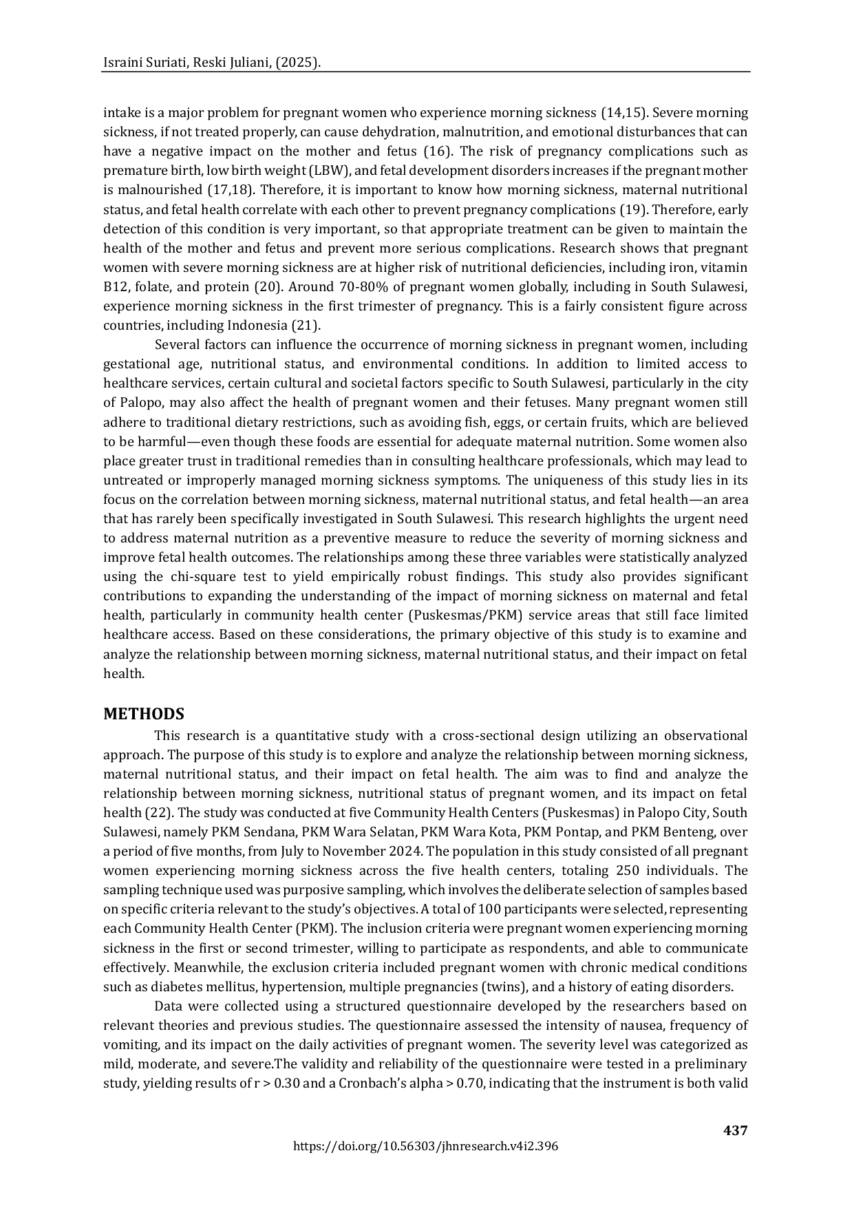 JURIS Impact of Maternal Nutritional Status on Morning Sickness Severity and Fetal Health A Correlational Study
