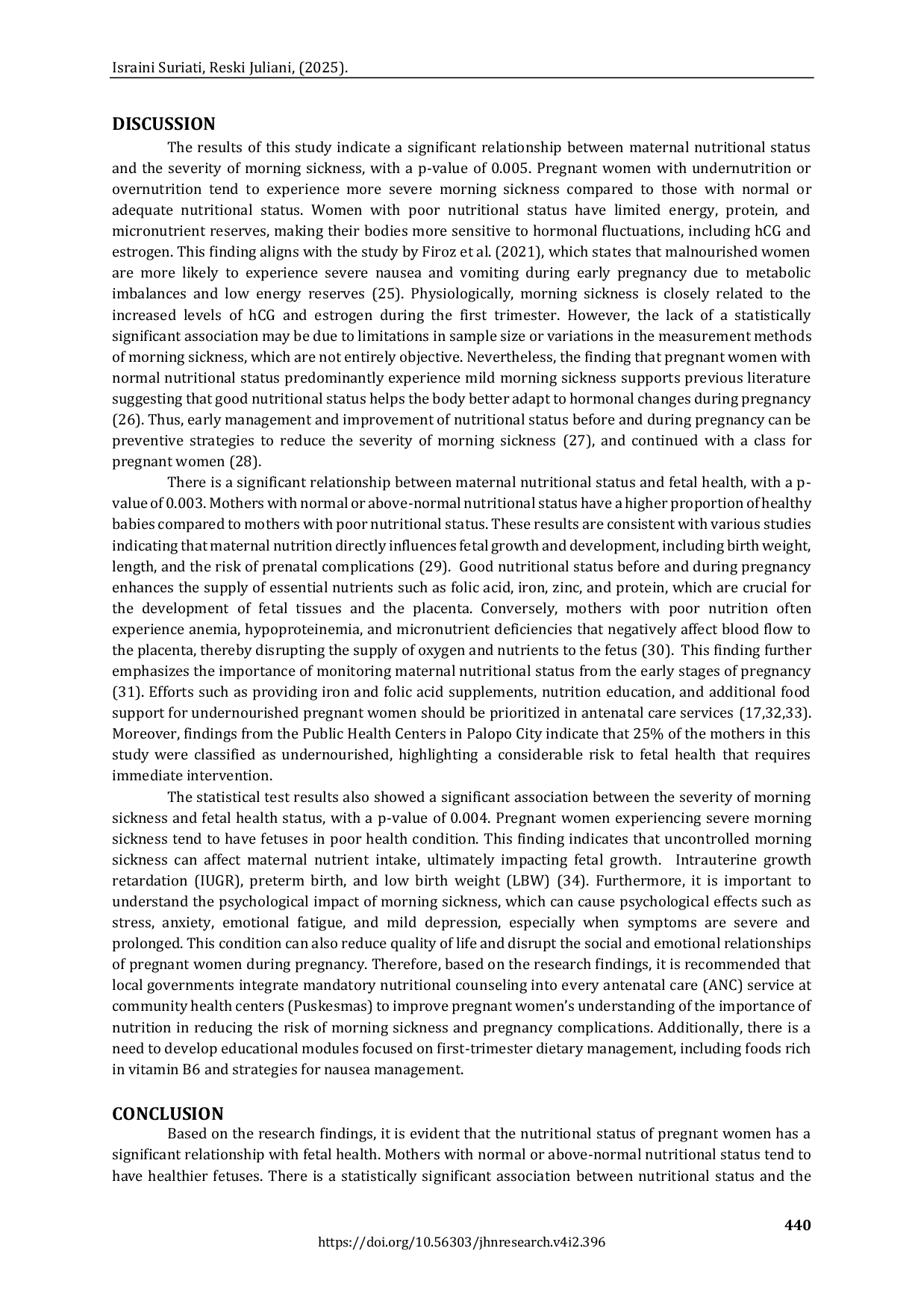 JURIS Impact of Maternal Nutritional Status on Morning Sickness Severity and Fetal Health A Correlational Study