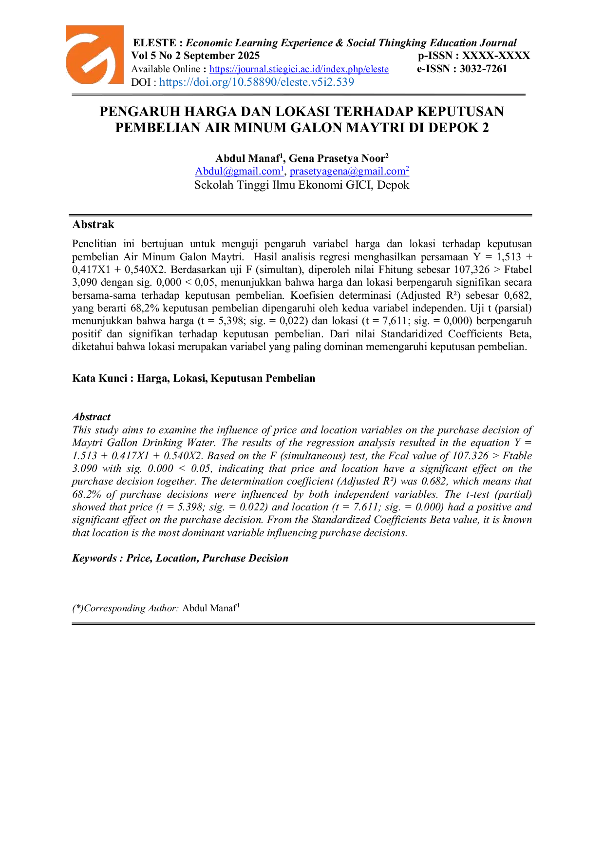 JURIS PENGARUH HARGA DAN LOKASI TERHADAP KEPUTUSAN PEMBELIAN AIR MINUM GALON MAYTRI DI DEPOK 2