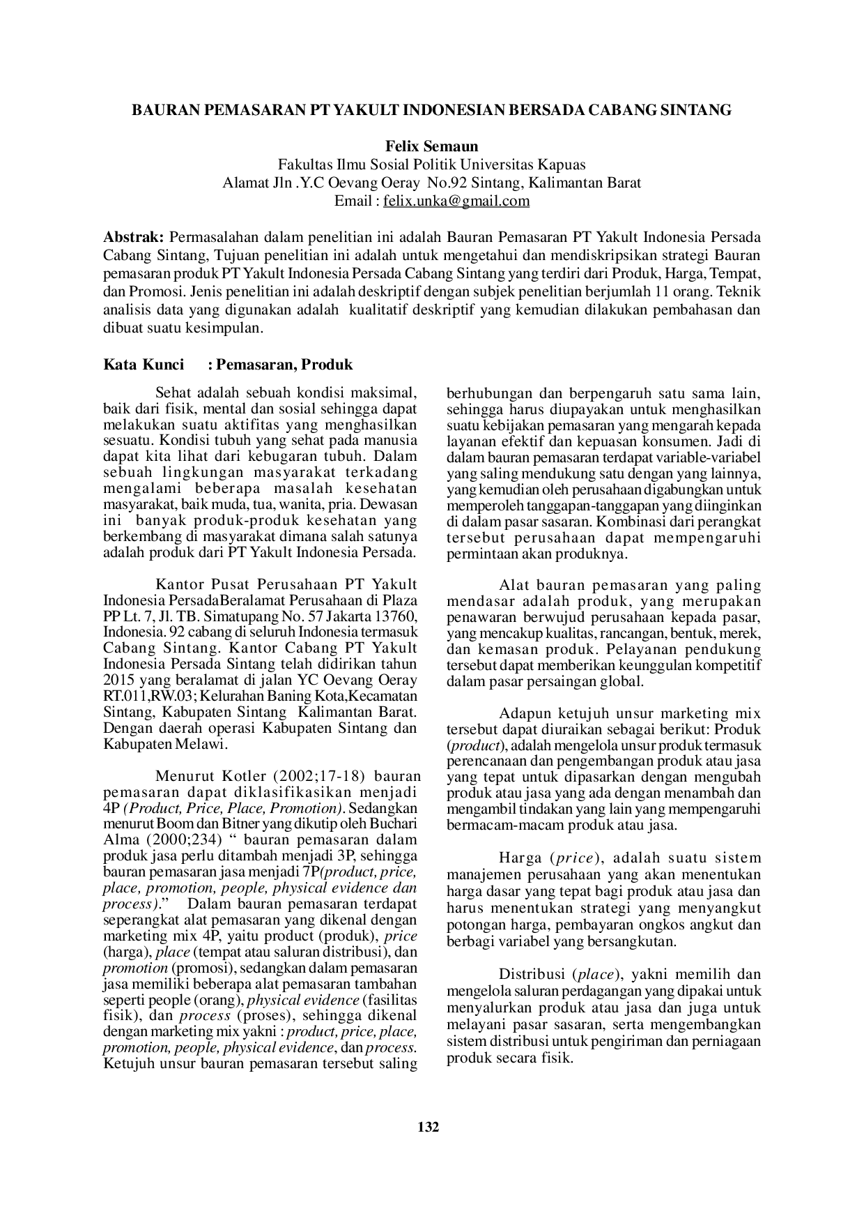 JURIS Bauran Pemasaran Pt Yakult Indonesian Bersada Cabang Sintang