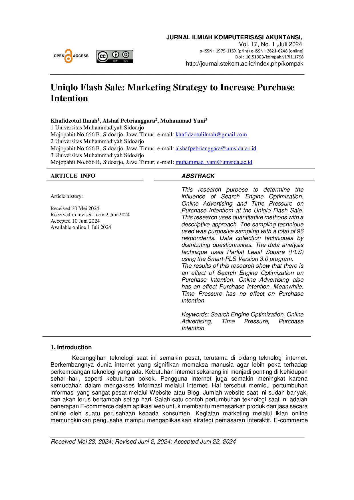 JURIS Uniqlo Flash Sale Marketing Strategy to Increase Purchase Intention