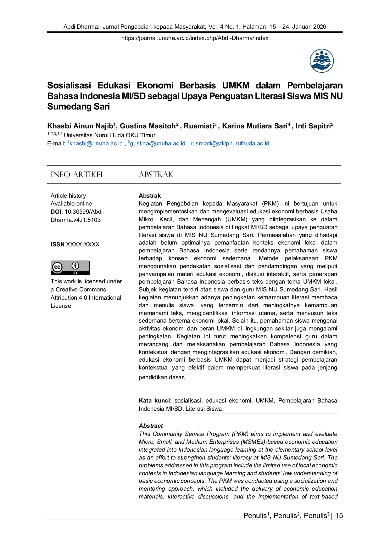 JURIS Sosialisasi Edukasi Ekonomi Berbasis UMKM dalam Pembelajaran Bahasa Indonesia MI SD sebagai Upaya Penguatan Literasi Siswa MIS NU Sumedang Sari