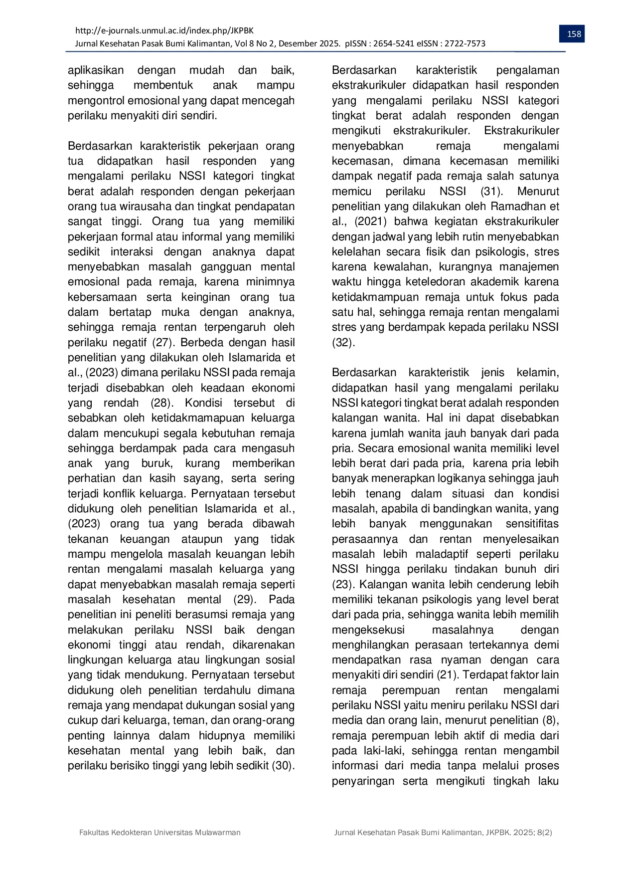 JURIS Non Suicidal Self Injury NSSI Among Adolescents in Senior High School at Pontianak City