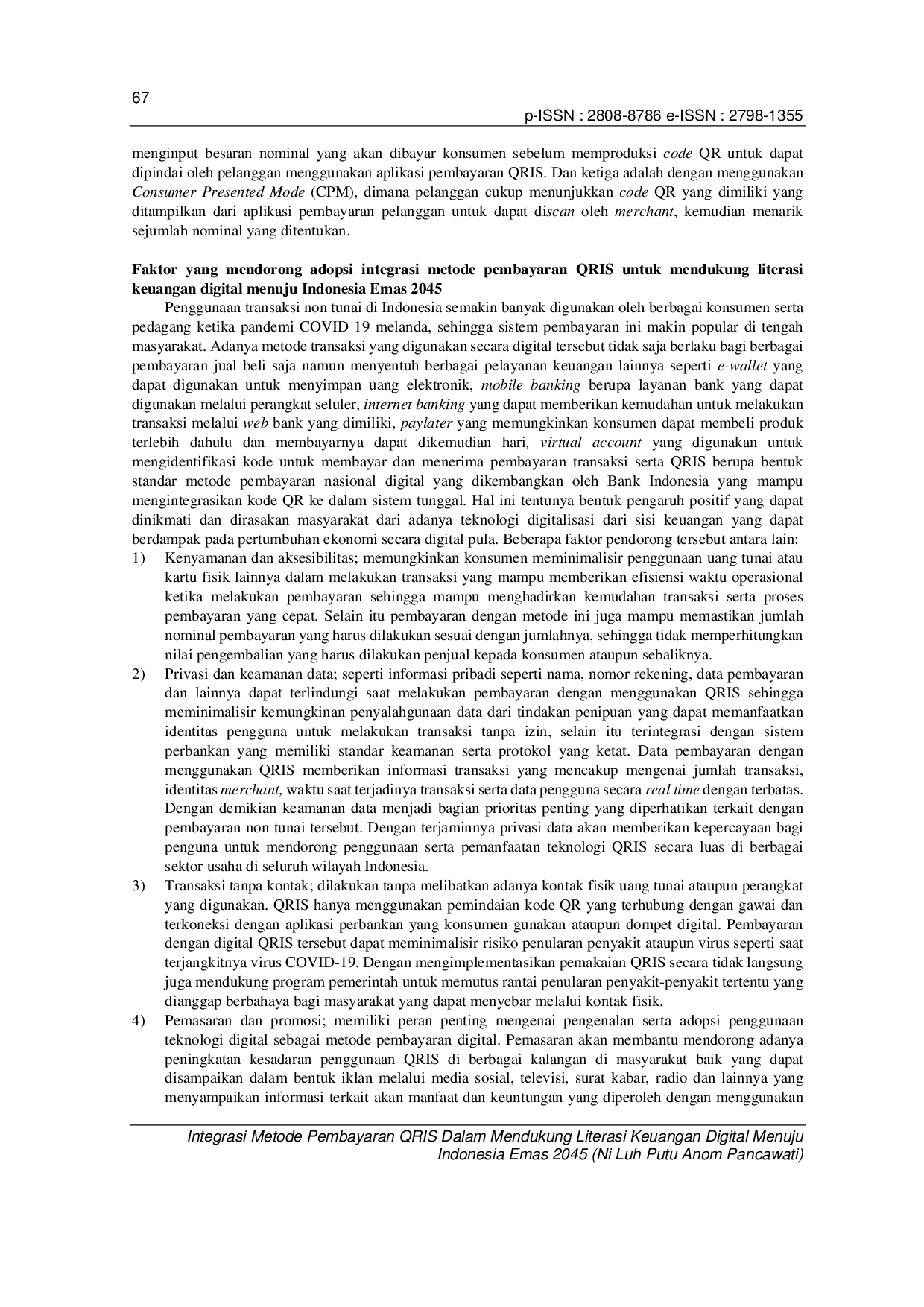 JURIS Integrasi Metode Pembayaran Qris Dalam Mendukung Literasi Keuangan Digital Menuju Indonesia Emas 2045
