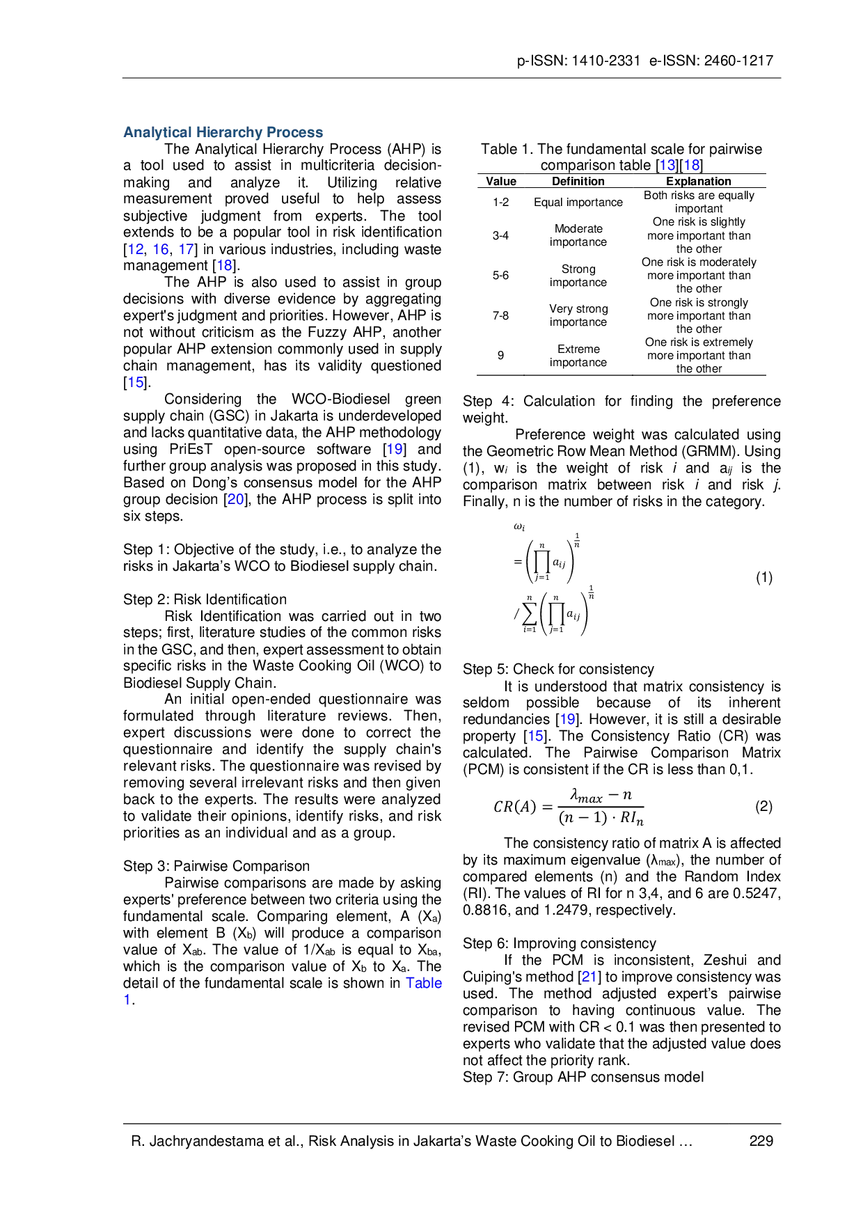 JURIS ANALISIS RISIKO DALAM RANTAI PASOK MINYAK GORENG BEKAS KE BIODIESEL JAKARTA MENGGUNAKAN PENDEKATAN AHP KELOMPOK