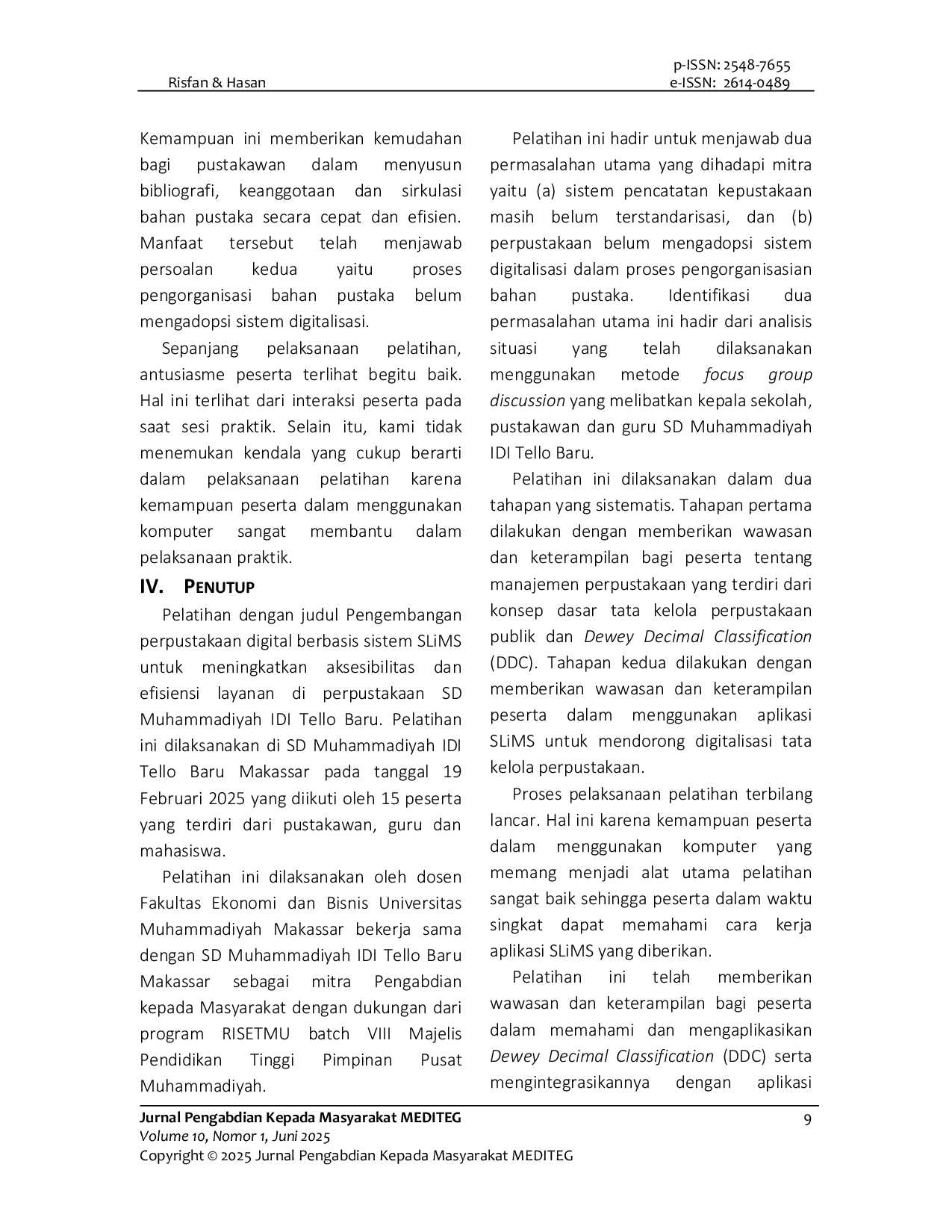 JURIS Pengembangan Perpustakaan Digital Berbasis Slims Pada SD Muhammadiyah IDI Tello Baru