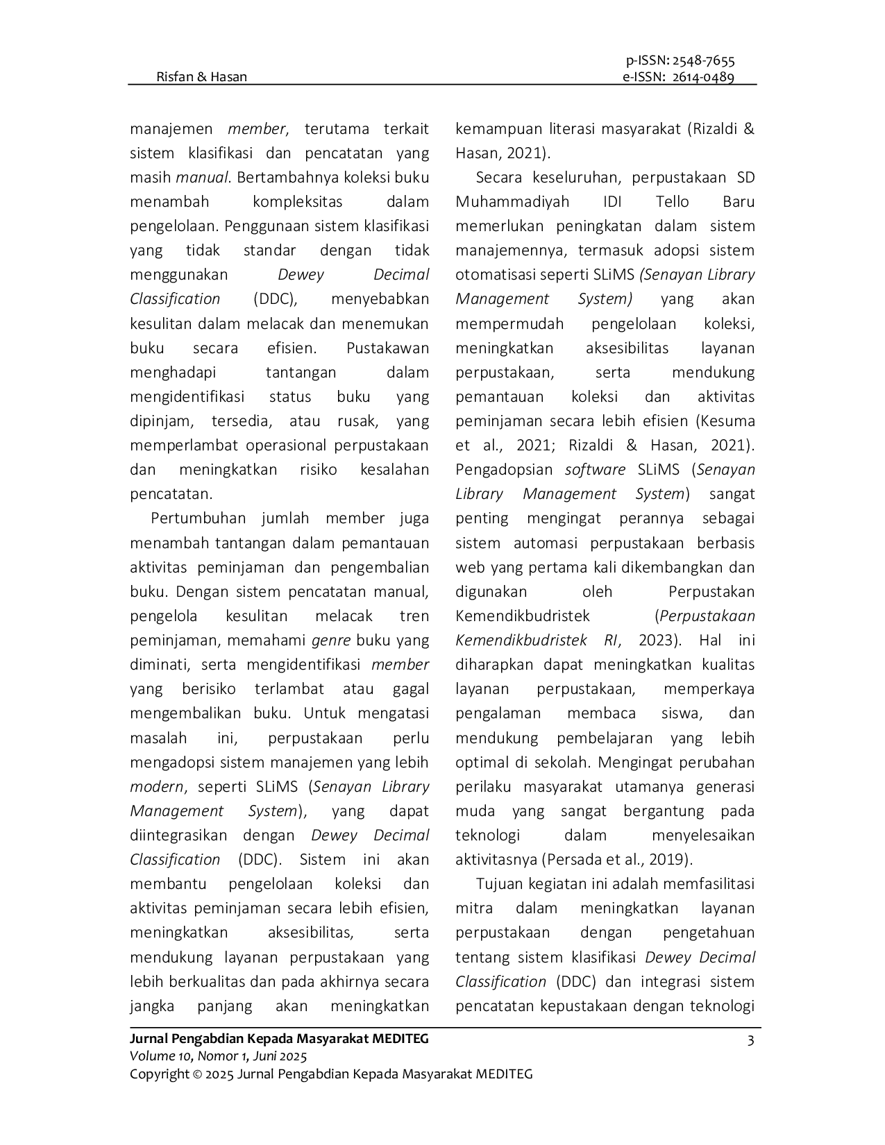 JURIS Pengembangan Perpustakaan Digital Berbasis Slims Pada SD Muhammadiyah IDI Tello Baru