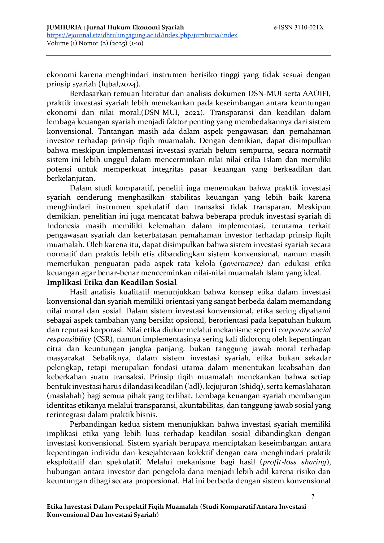 JURIS ETIKA INVESTASI DALAM PERSPEKTIF FIQIH MUAMALAH Studi Komparatif Antara Investasi Konvensional dan Investasi Syariah