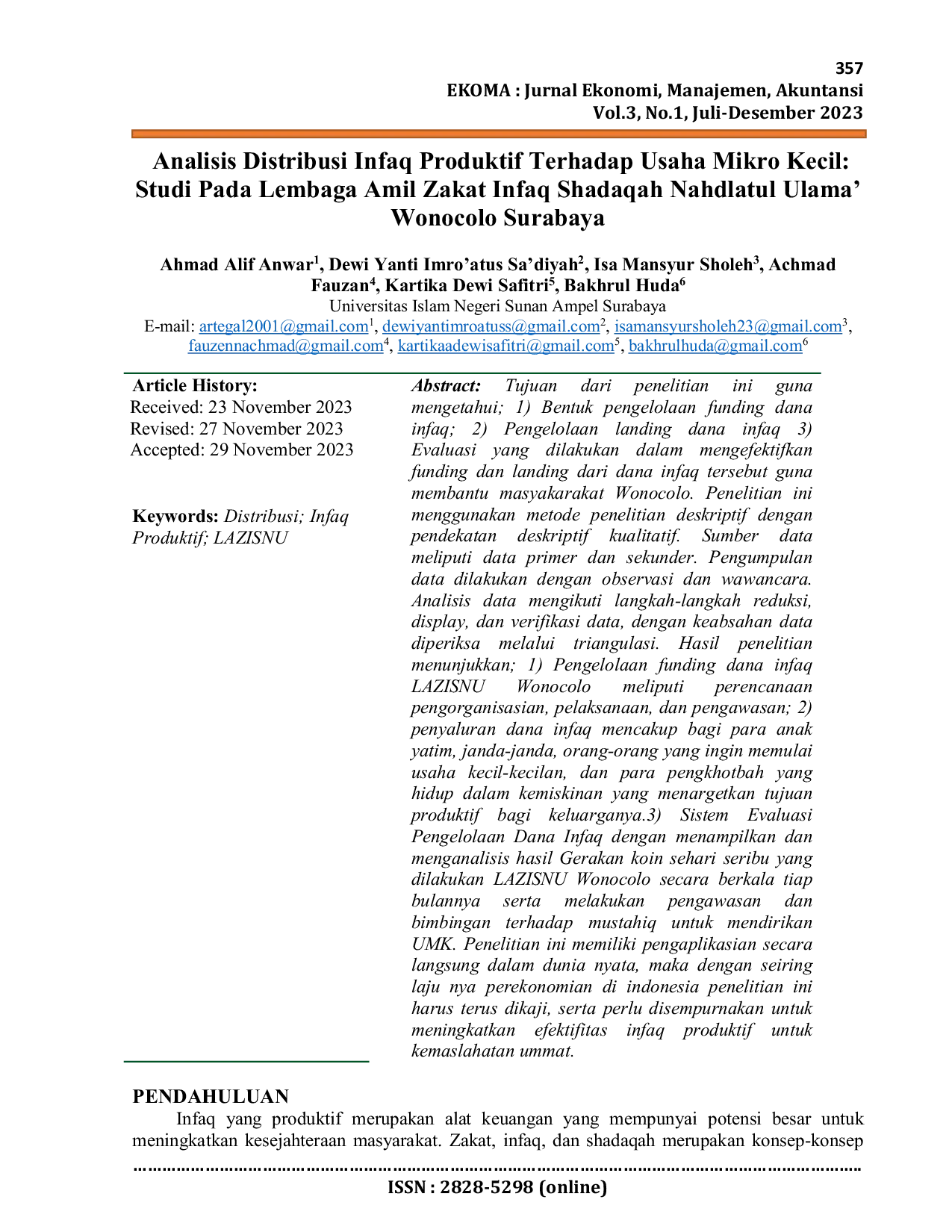 JURIS Analisis Distribusi Infaq Produktif Terhadap Usaha Mikro Kecil Studi Pada Lembaga Amil Zakat Infaq Shadaqah Nahdlatul Ulama Wonocolo Surabaya