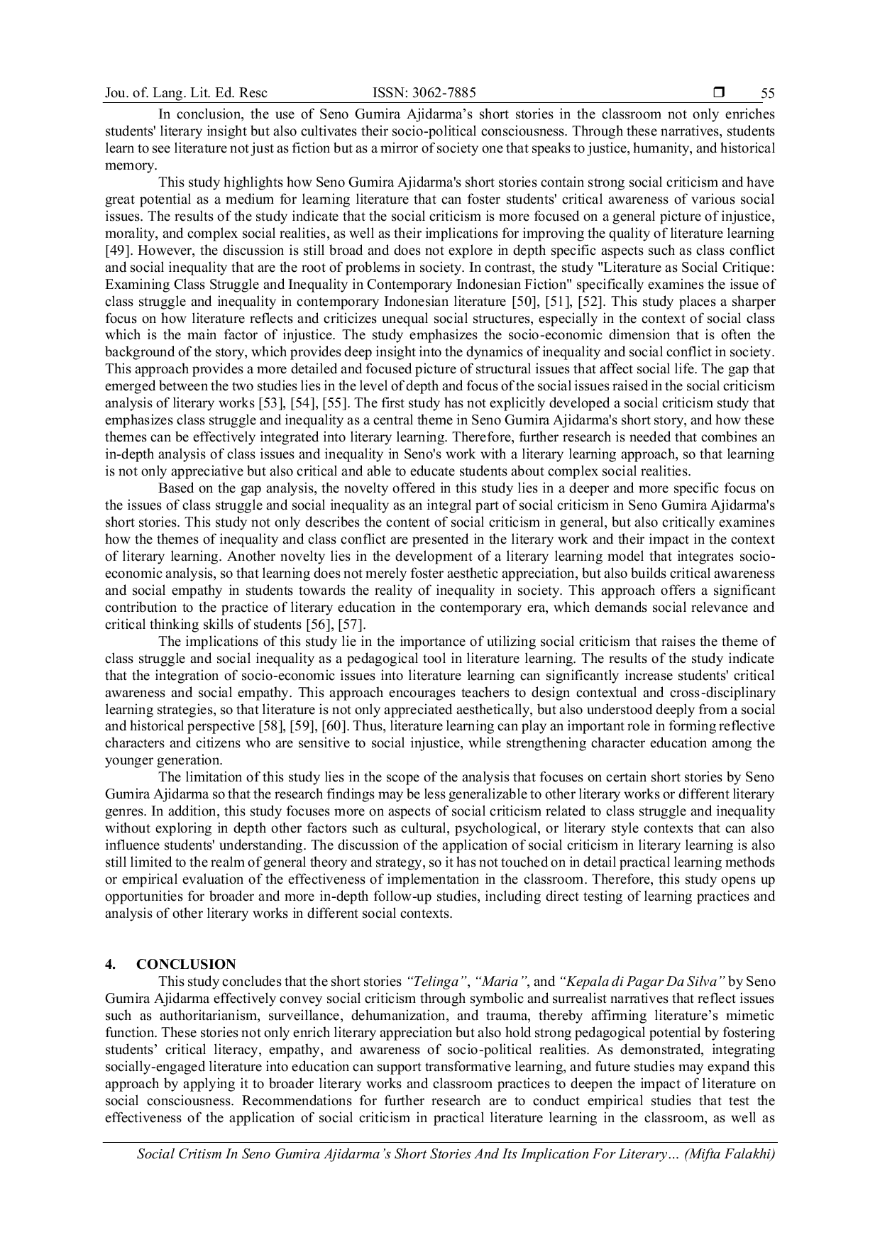 JURIS Social Criticism In Seno Gumira Ajidarma s Short Stories And Its Implication For Literary Learning