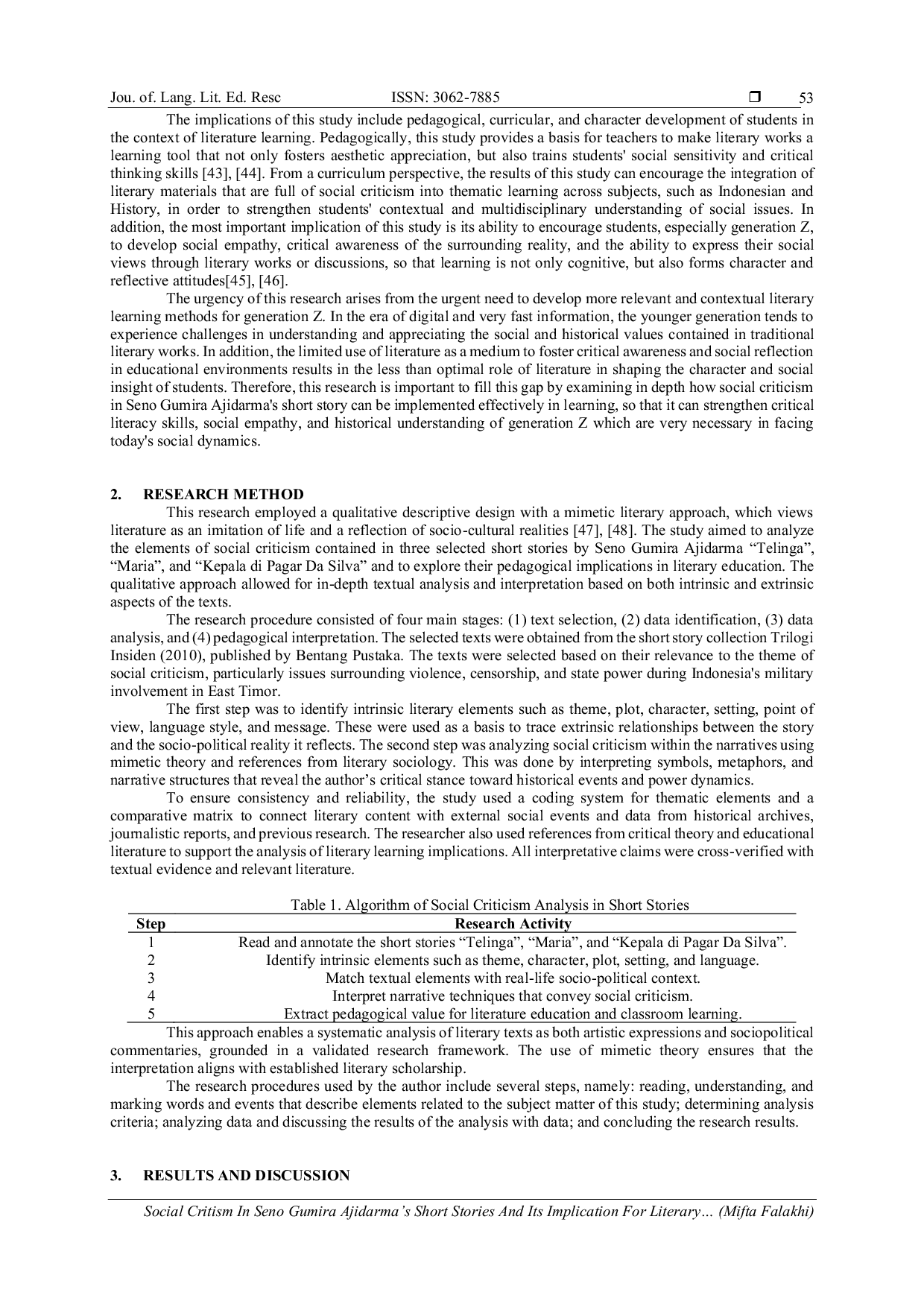 JURIS Social Criticism In Seno Gumira Ajidarma s Short Stories And Its Implication For Literary Learning