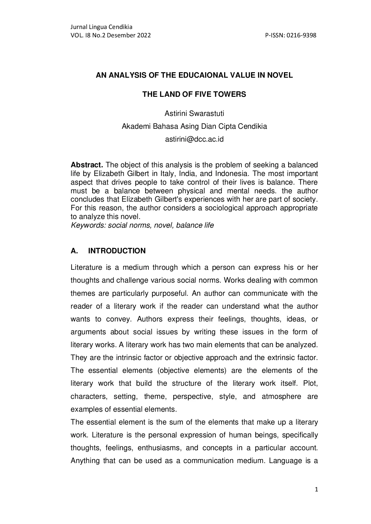 JURIS An Analysis Of The Educational Value In Novel The Land Of Five Towers
