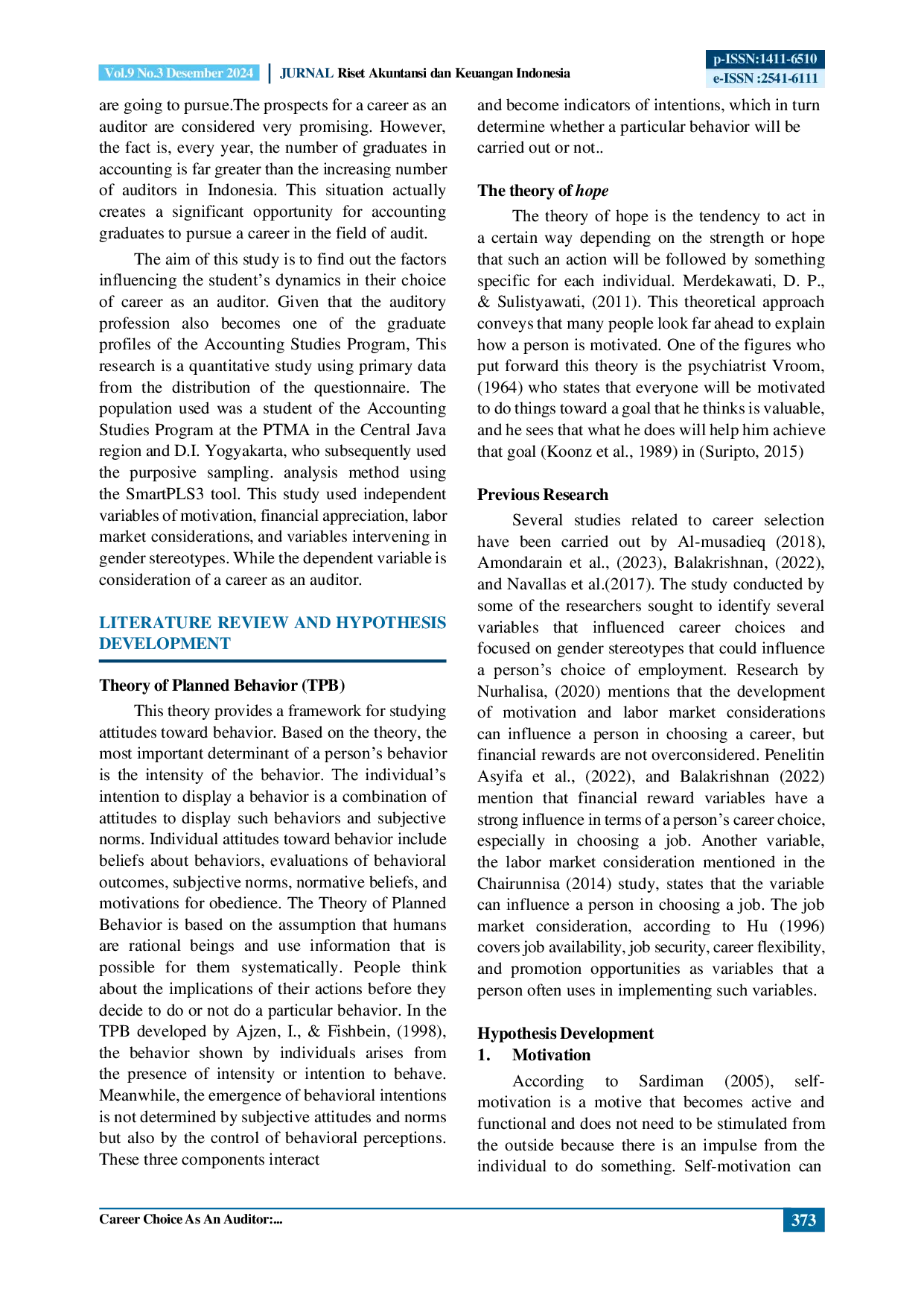 JURIS Career Choice As An Auditor Analysis on Determinant Factors of Perguruan Tinggi Muhammadiyah and Aisyiyah PTMA in Central Java and D I Yogyakarta