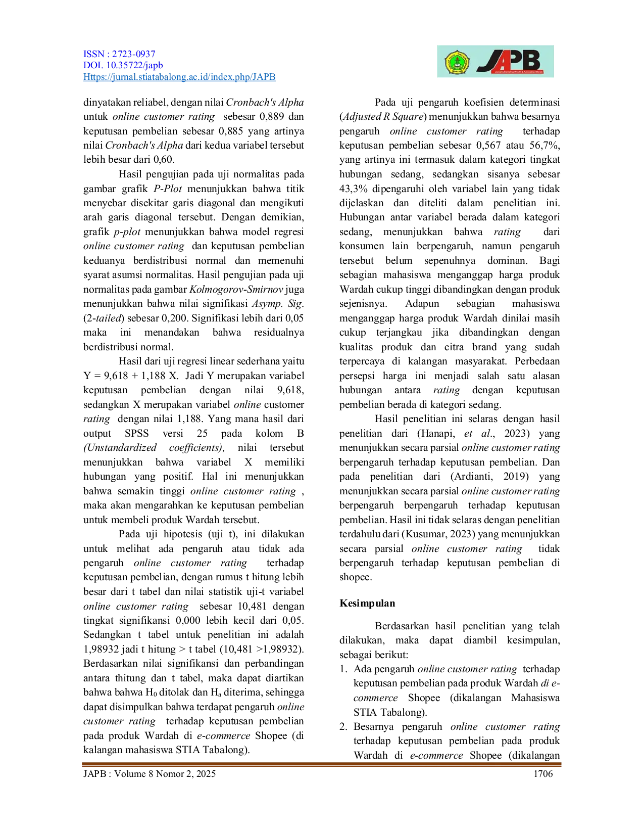 JURIS Pengaruh Online Customer Rating Terhadap Keputusan Pembelian Pada Produk Wardah Di E Commerce Shopee Di Kalangan Mahasiswa Stia Tabalong