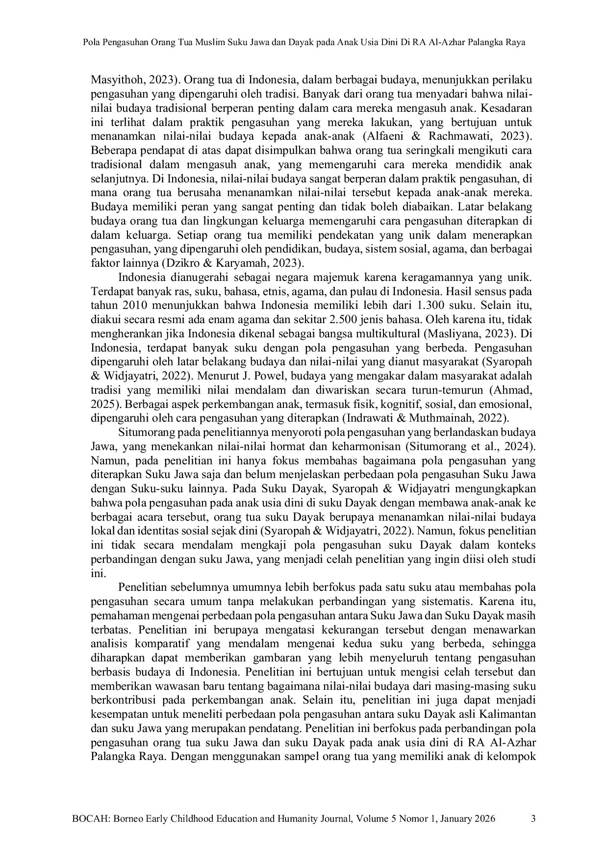 JURIS Pola Pengasuhan Orang Tua Muslim Suku Jawa dan Dayak pada Anak Usia Dini di RA Al Azhar Palangka Raya