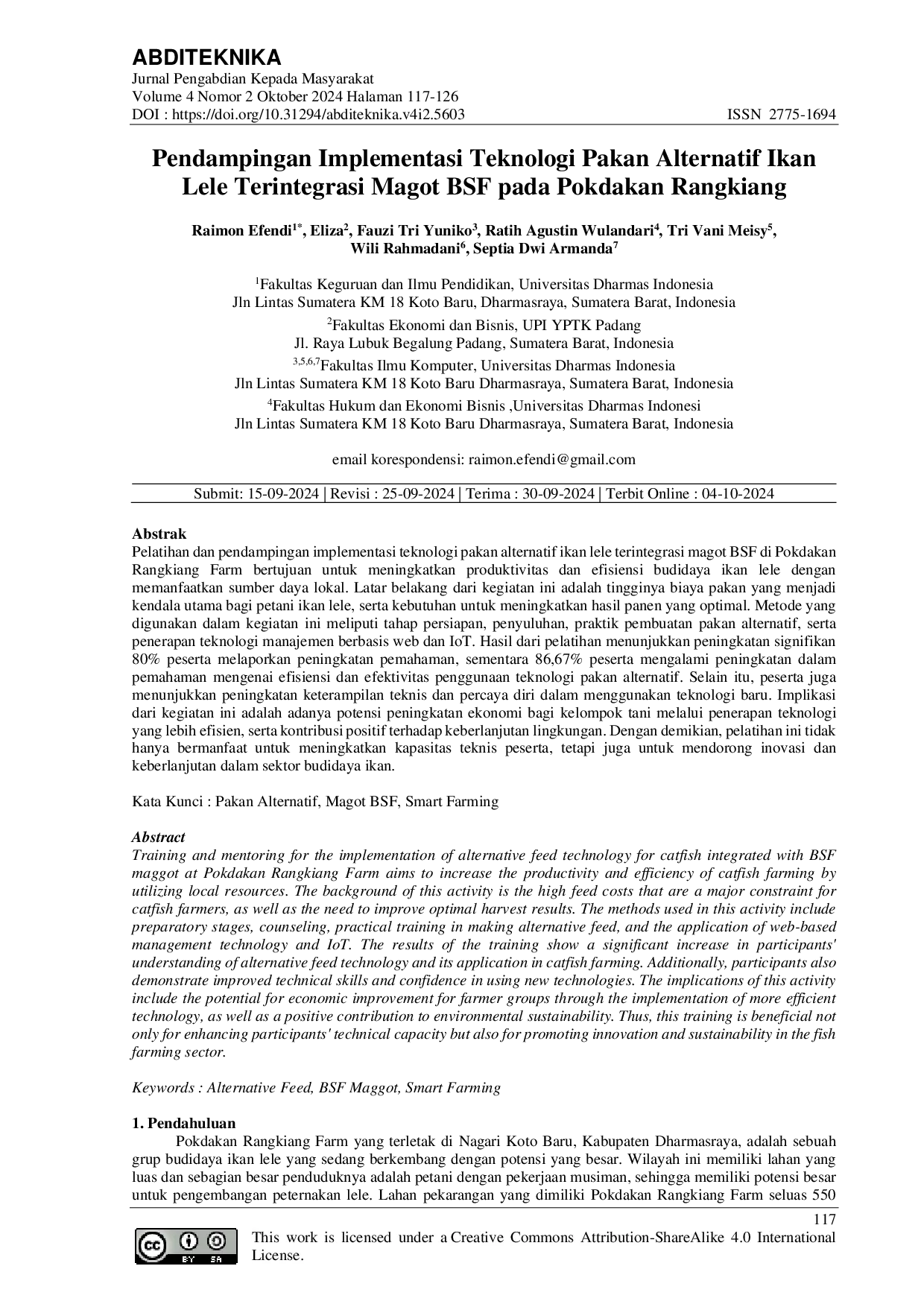 JURIS Pendampingan Implementasi Teknologi Pakan Alternatif Ikan Lele Terintegrasi Magot BSF pada Pokdakan Rangkiang