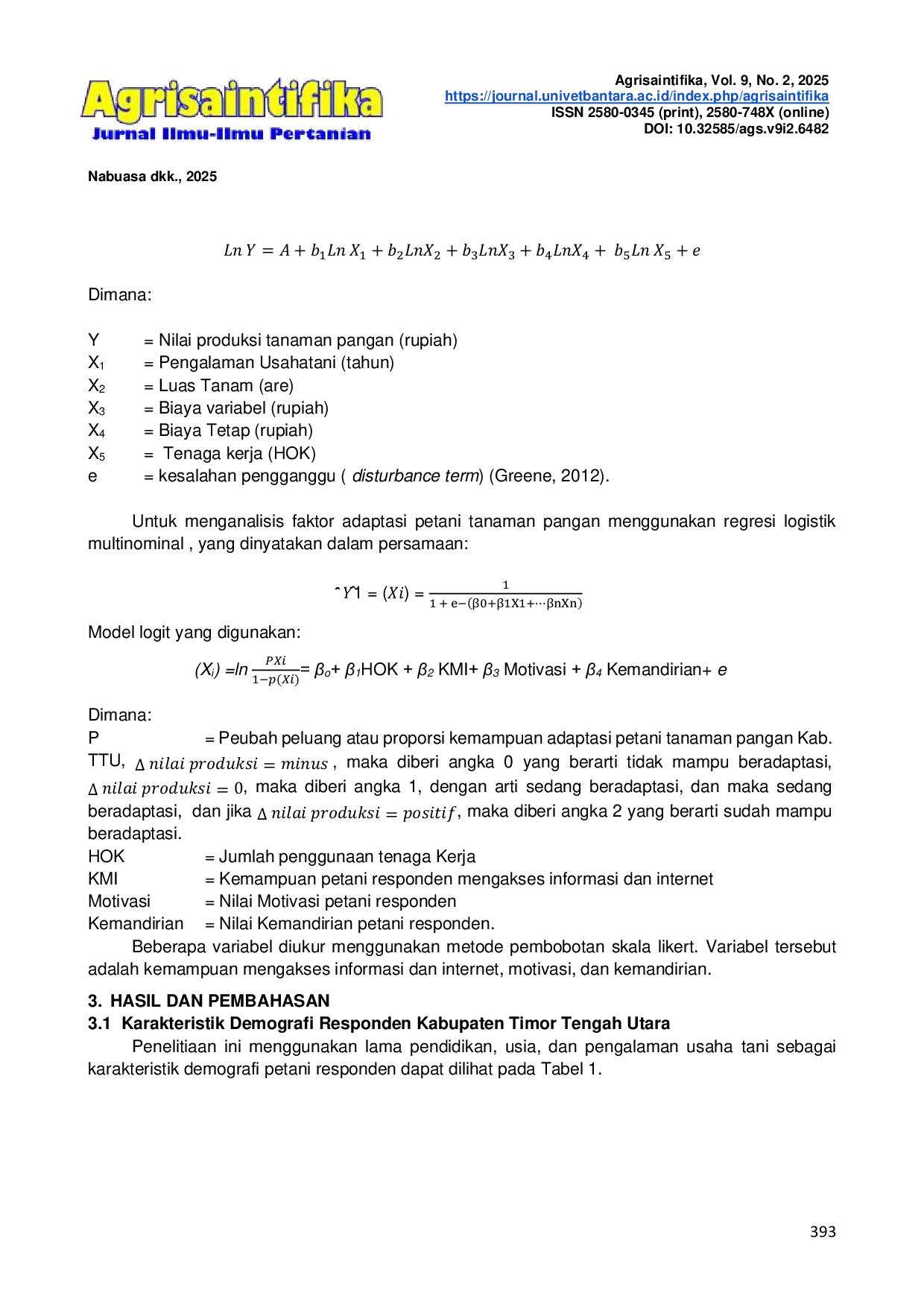 JURIS Kemampuan Adaptasi Petani Tanaman Pangan Terhadap Perubahan Cuaca Di Kabupaten Timor Tengah Utara