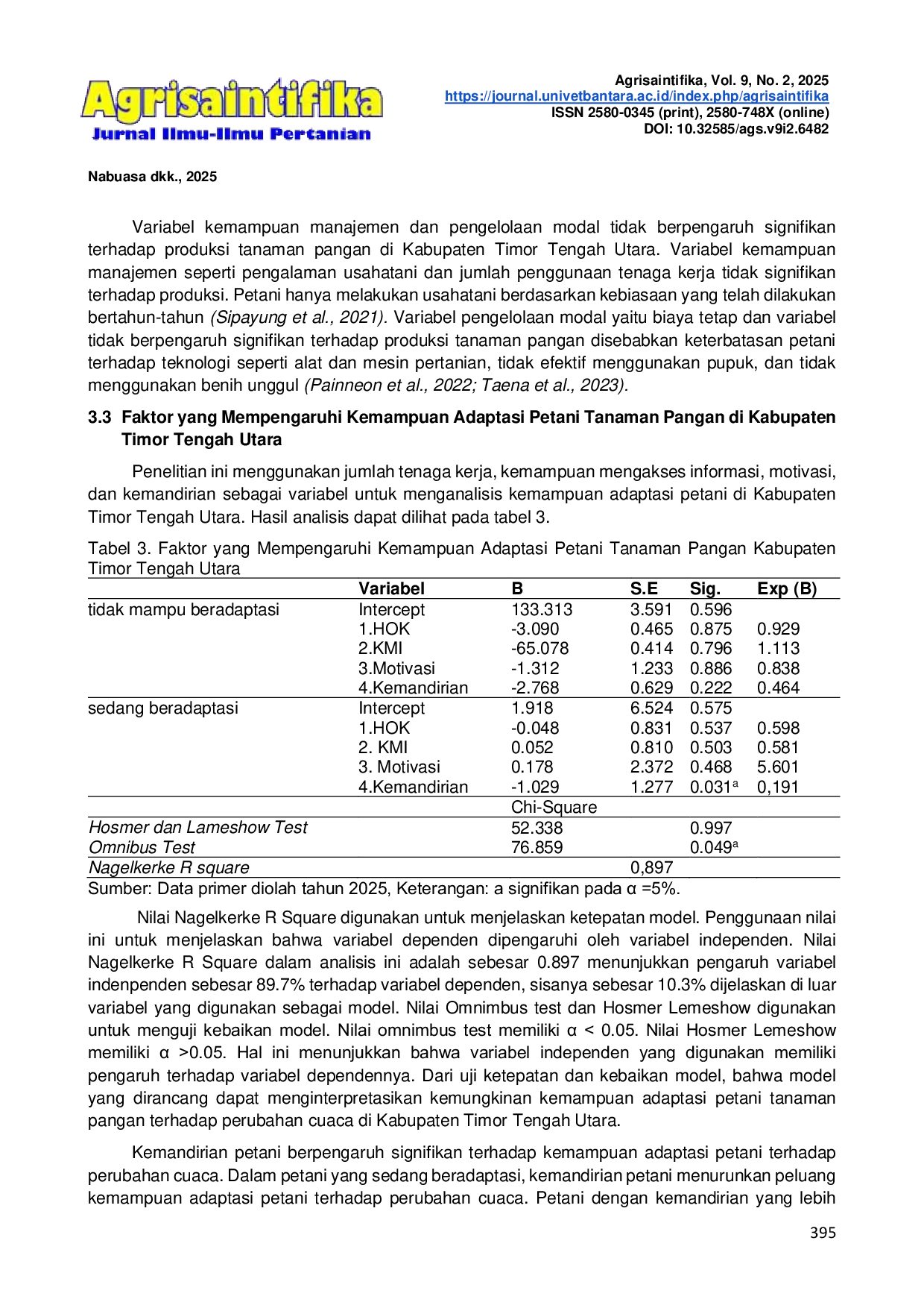 JURIS Kemampuan Adaptasi Petani Tanaman Pangan Terhadap Perubahan Cuaca Di Kabupaten Timor Tengah Utara