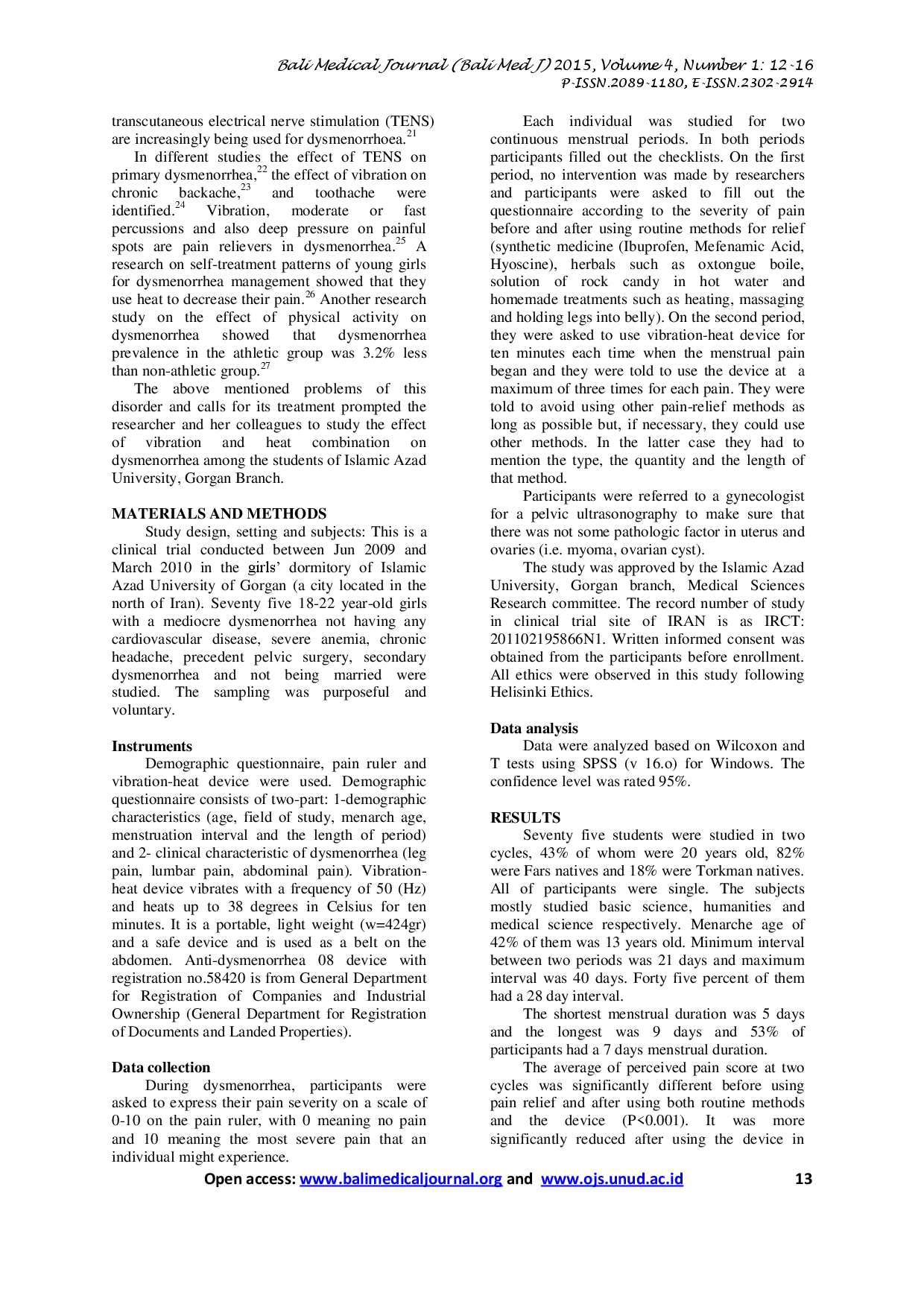 juris Effect Of Vibration And Heat Combination On Primary Dysmenorrhea