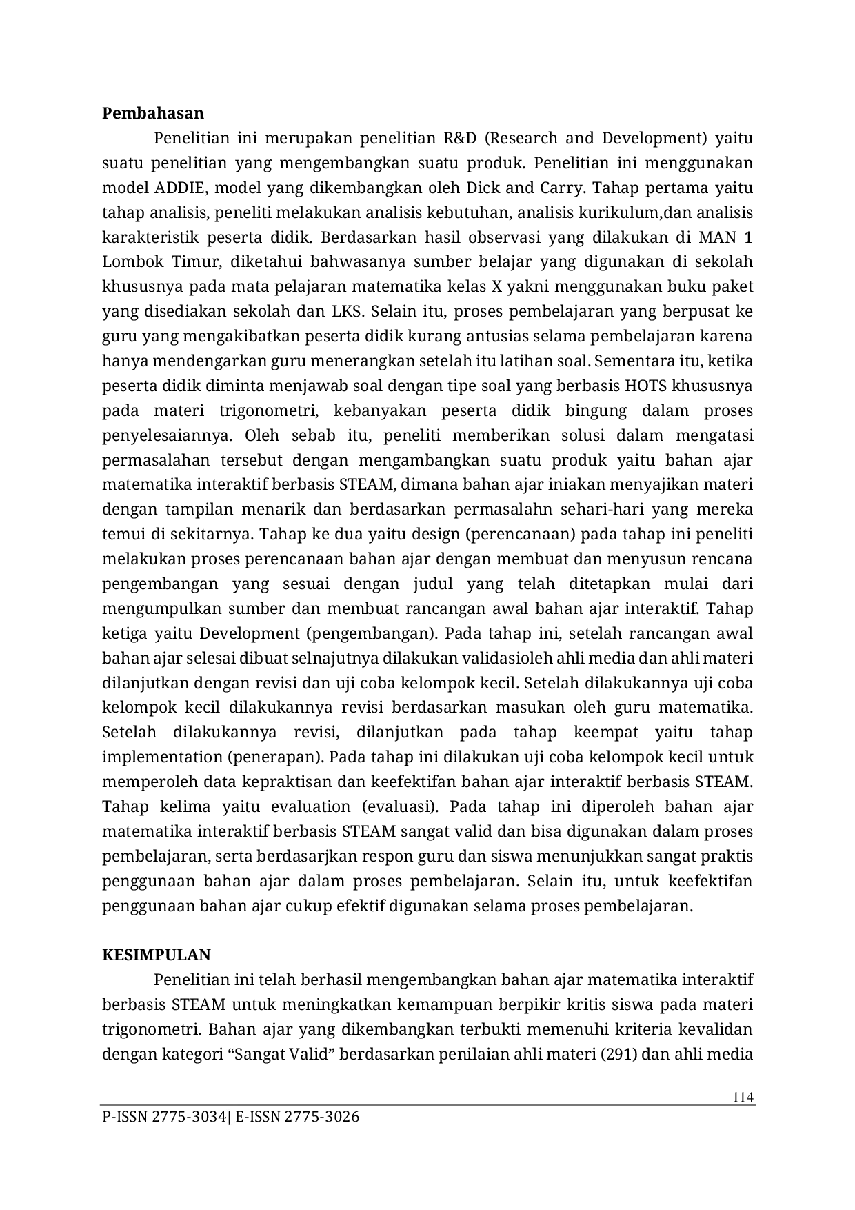 JURIS Pengembangan Bahan Ajar Matematika Interaktif Berbasis STEAM Untuk Meningkatkan Kemampuan Berfikir Kritis Siswa