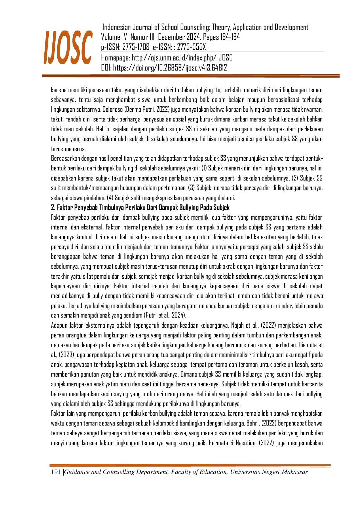 JURIS Studi Kasus Analisis Perilaku Korban Bullying dan Penanganannya di Sekolah Menengah Atas