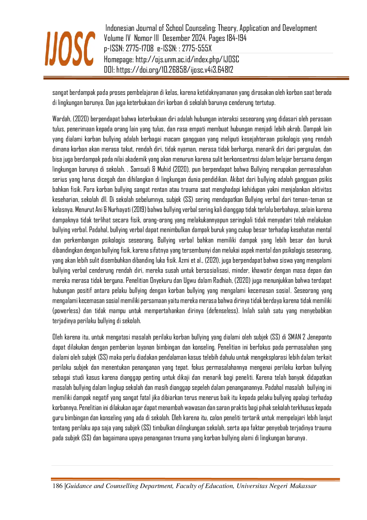 JURIS Studi Kasus Analisis Perilaku Korban Bullying dan Penanganannya di Sekolah Menengah Atas