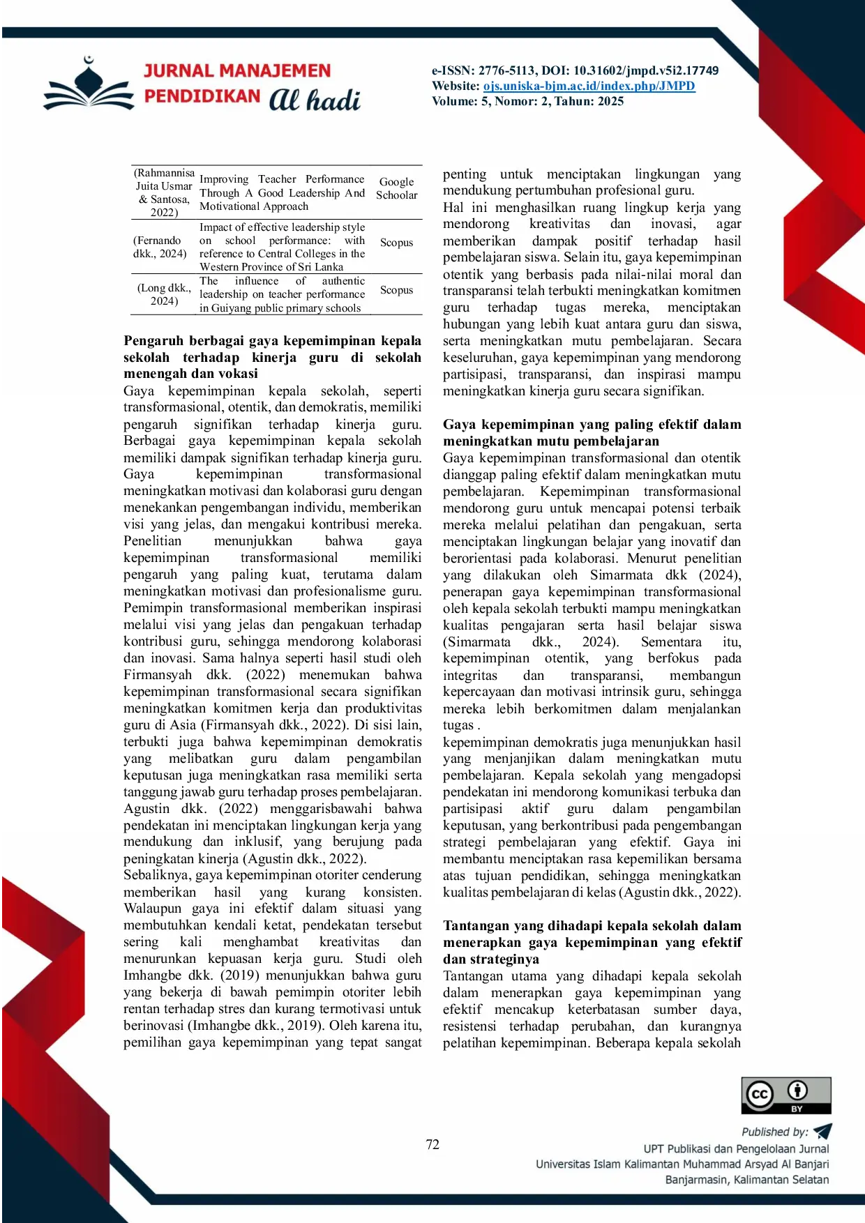 JURIS Peran Gaya Kepemimpinan Dalam Mendorong Kinerja Guru Dan Peningkatan Mutu Pembelajaran Tinjauan Literatura Sistematis