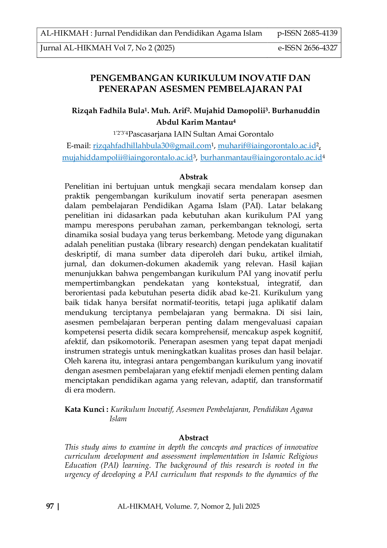 JURIS Pengembangan Kurikulum Inovatif Dan Penerapan Asesmen Pembelajaran PAI