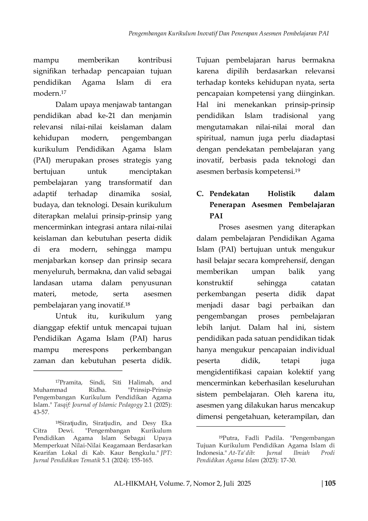 JURIS Pengembangan Kurikulum Inovatif Dan Penerapan Asesmen Pembelajaran PAI