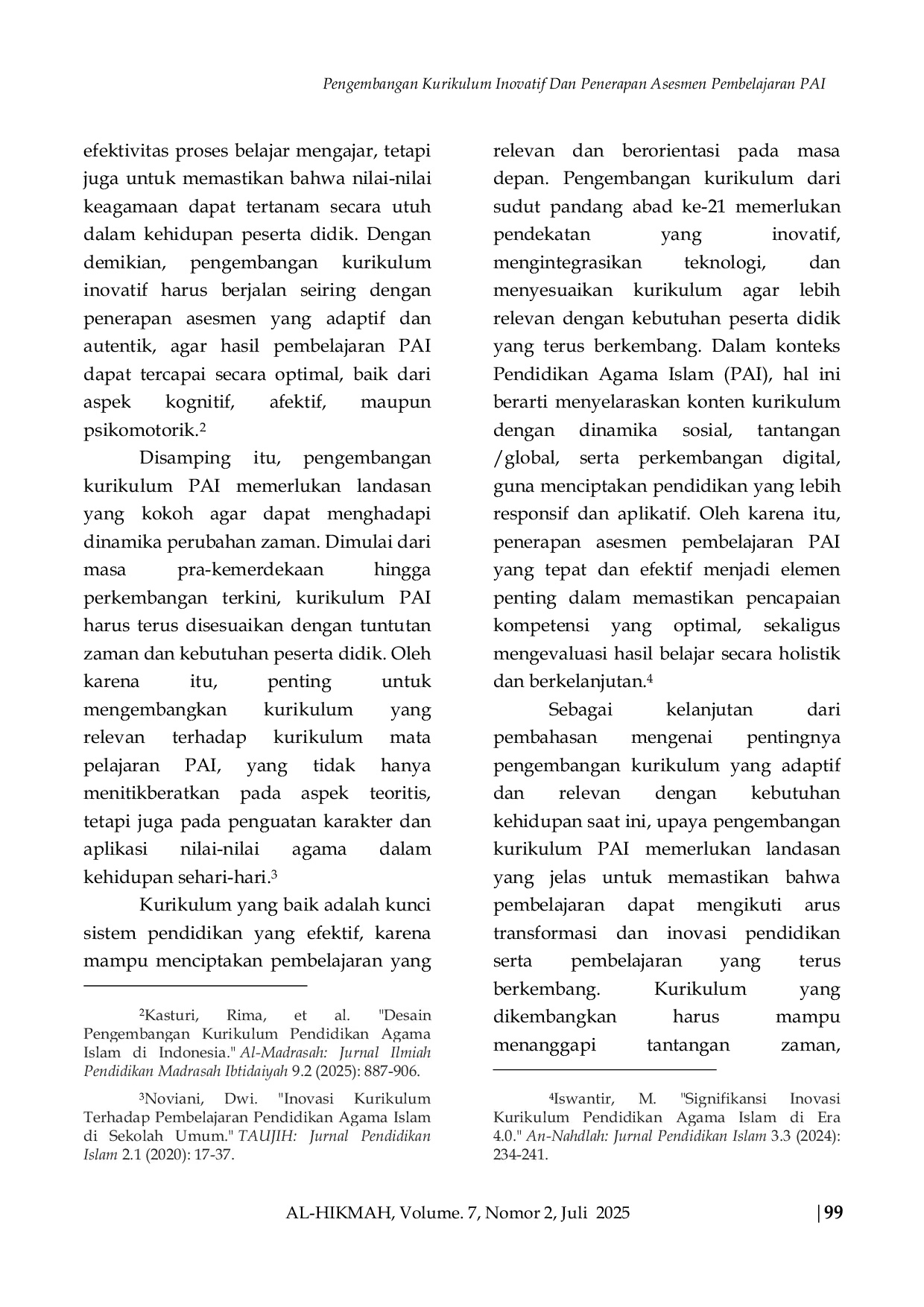 JURIS Pengembangan Kurikulum Inovatif Dan Penerapan Asesmen Pembelajaran PAI