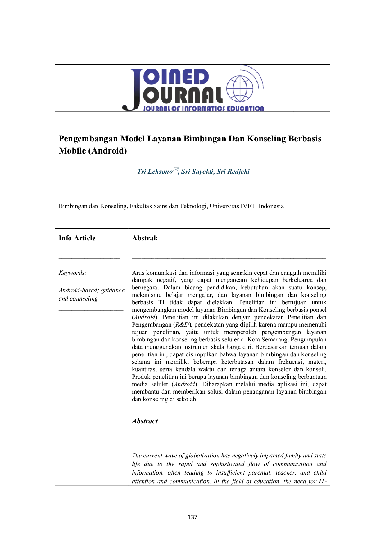 JURIS Pengembangan Model Layanan Bimbingan dan Konseling Berbasis Mobile Android