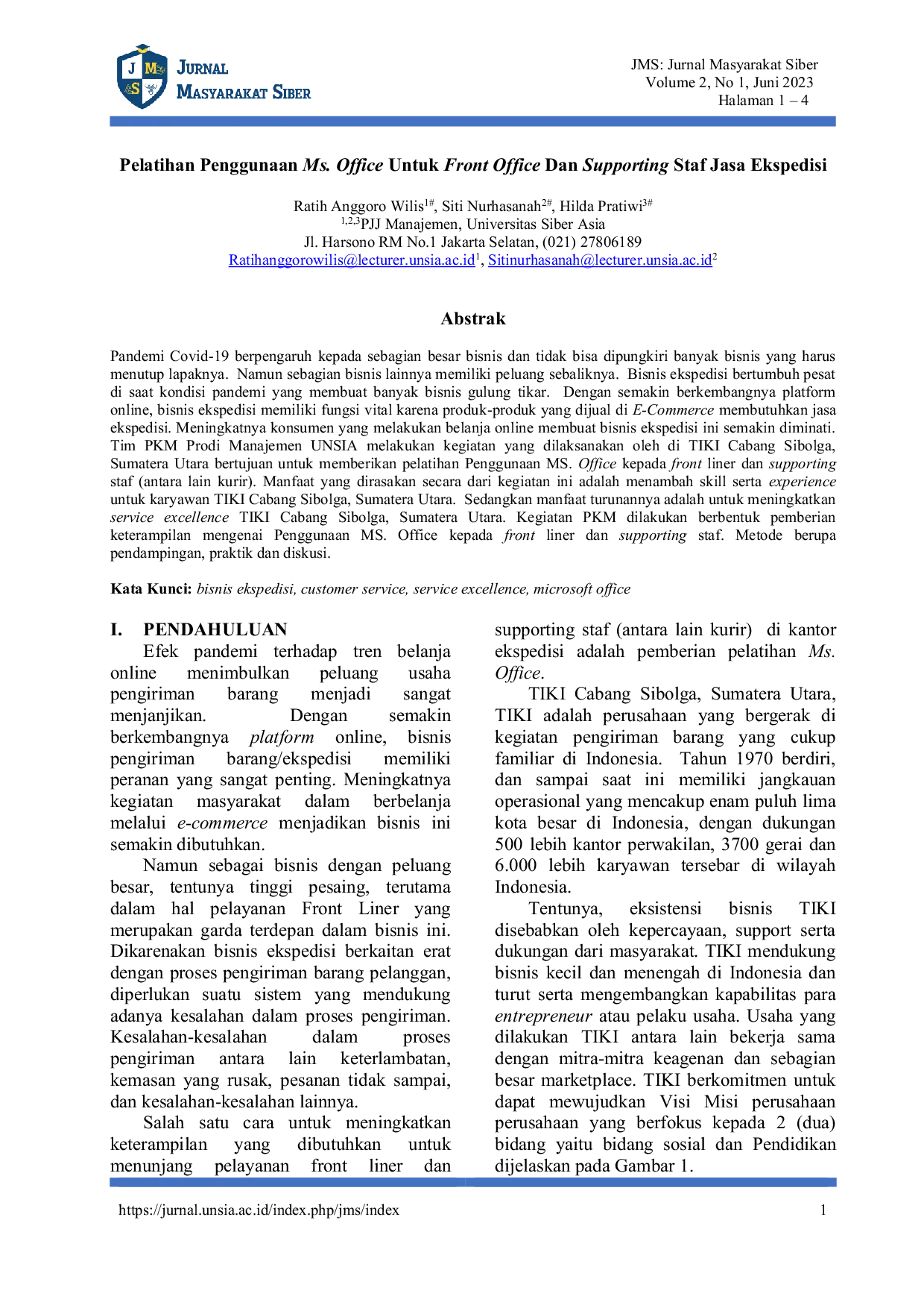 JURIS Pelatihan Penggunaan Ms Office Untuk Front Office Dan Supporting Staf Jasa Ekspedisi