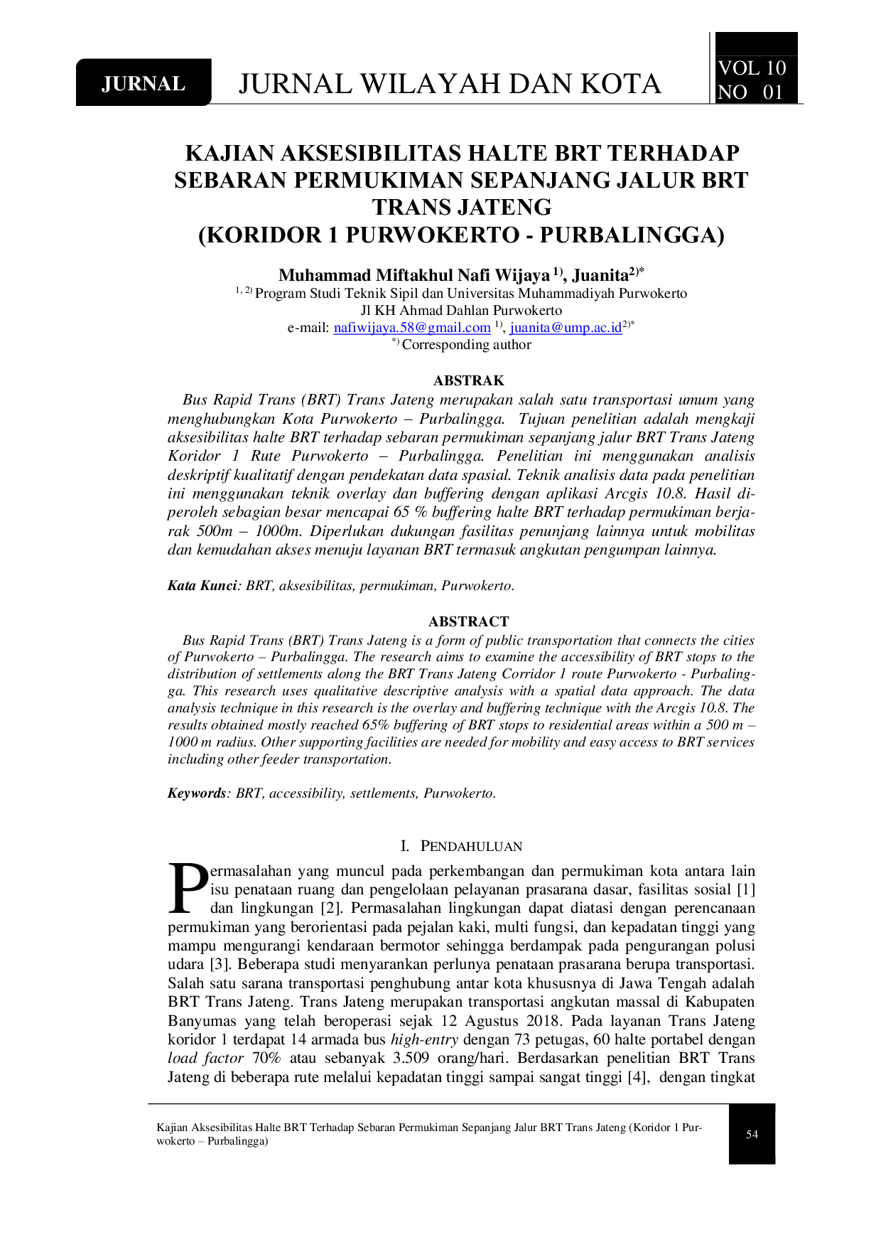 JURIS Kajian Aksesibilitas Halte Brt Terhadap Sebaran Pemukiman Sepanjang Jalur Brt Trans Jateng Koridor 1 Purwokerto Purbalingga