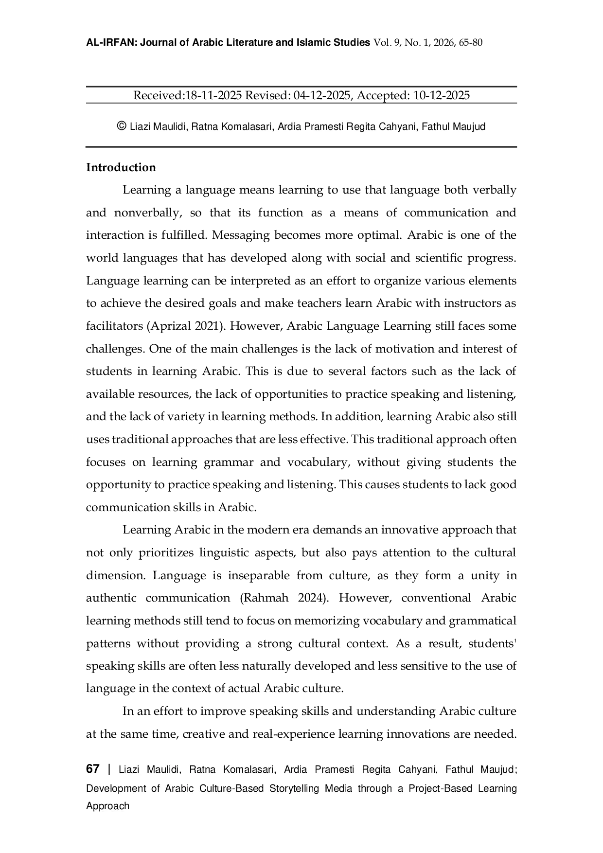 JURIS Development of Arabic Culture Based Storytelling Media through a Project Based Learning Approach