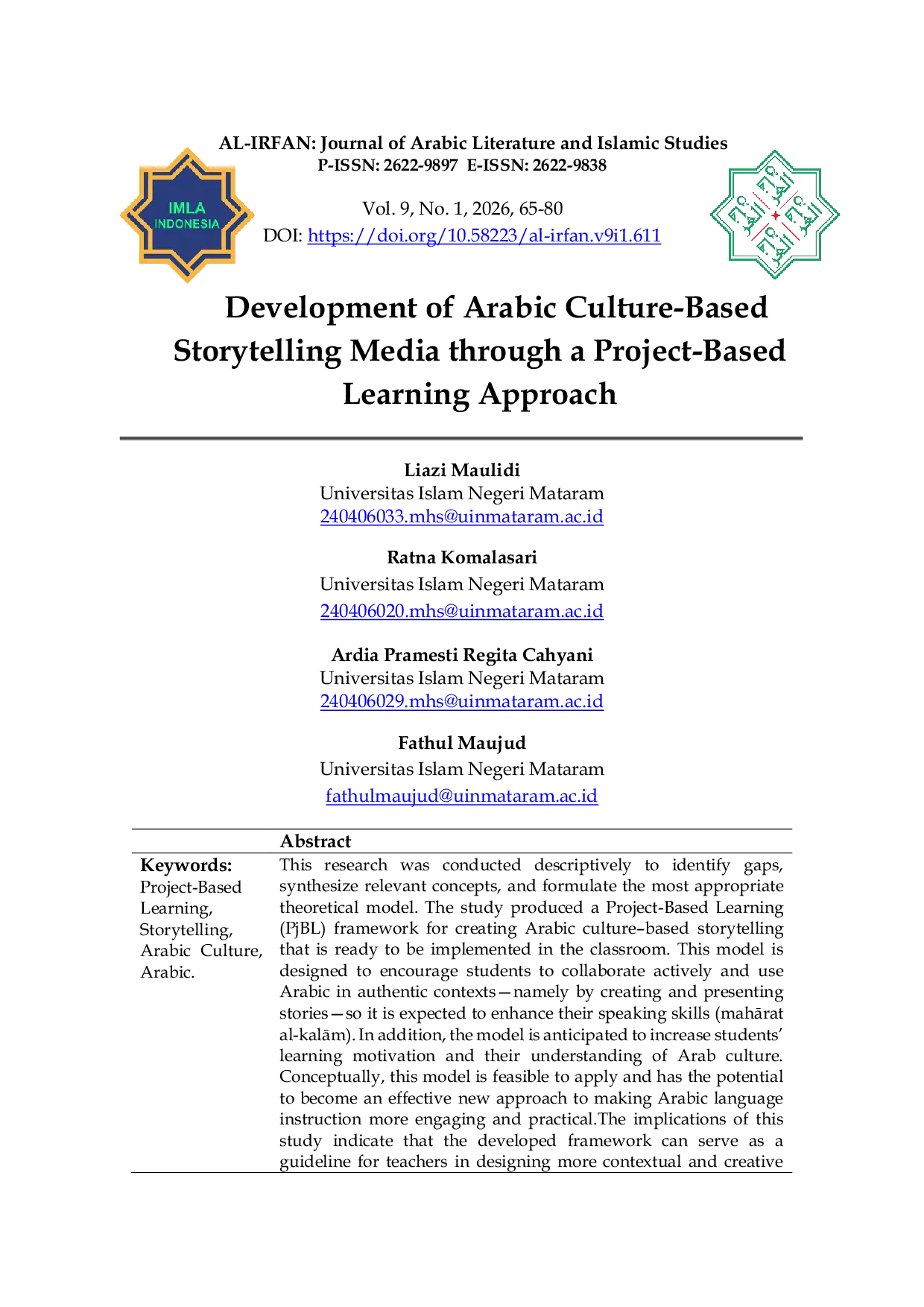 JURIS Development of Arabic Culture Based Storytelling Media through a Project Based Learning Approach