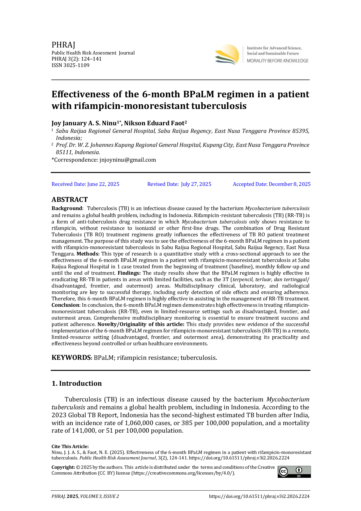 JURIS Effectiveness Of The 6 Month BPaLM Regimen In A Patient With Rifampicin Monoresistant Tuberculosis