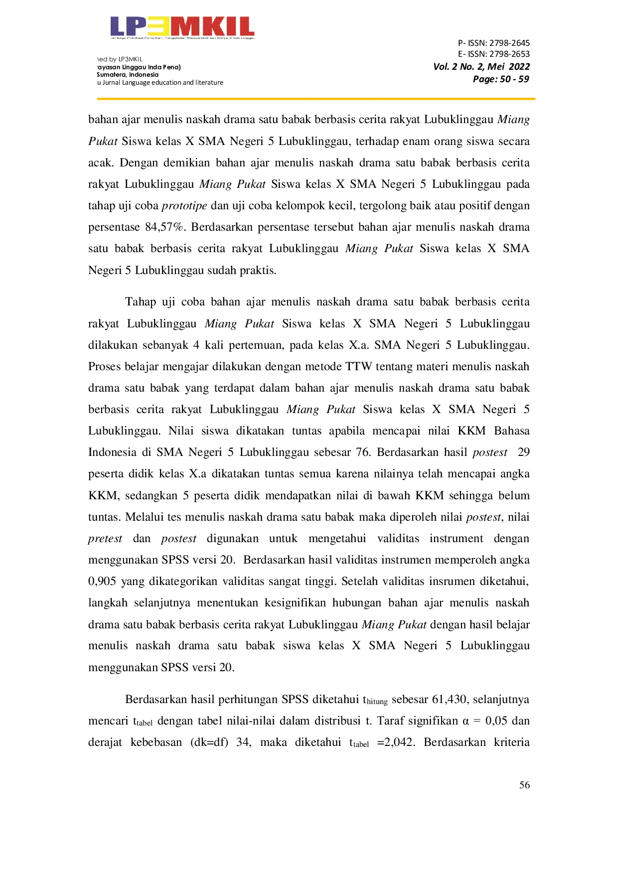JURIS Pengembangan Bahan Ajar Drama Satu Babak Berbasis Cerita Rakyat Etnik Lembak