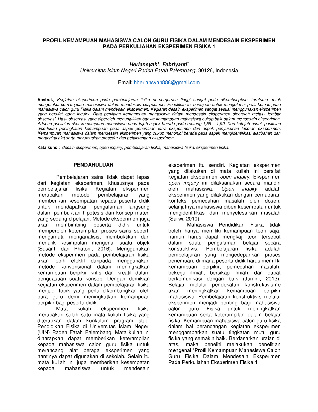 juris Profil Kemampuan Mahasiswa Calon Guru Fisika Dalam Mendesain Eksperimen Pada Perkuliahan Eksperimen Fisika 1