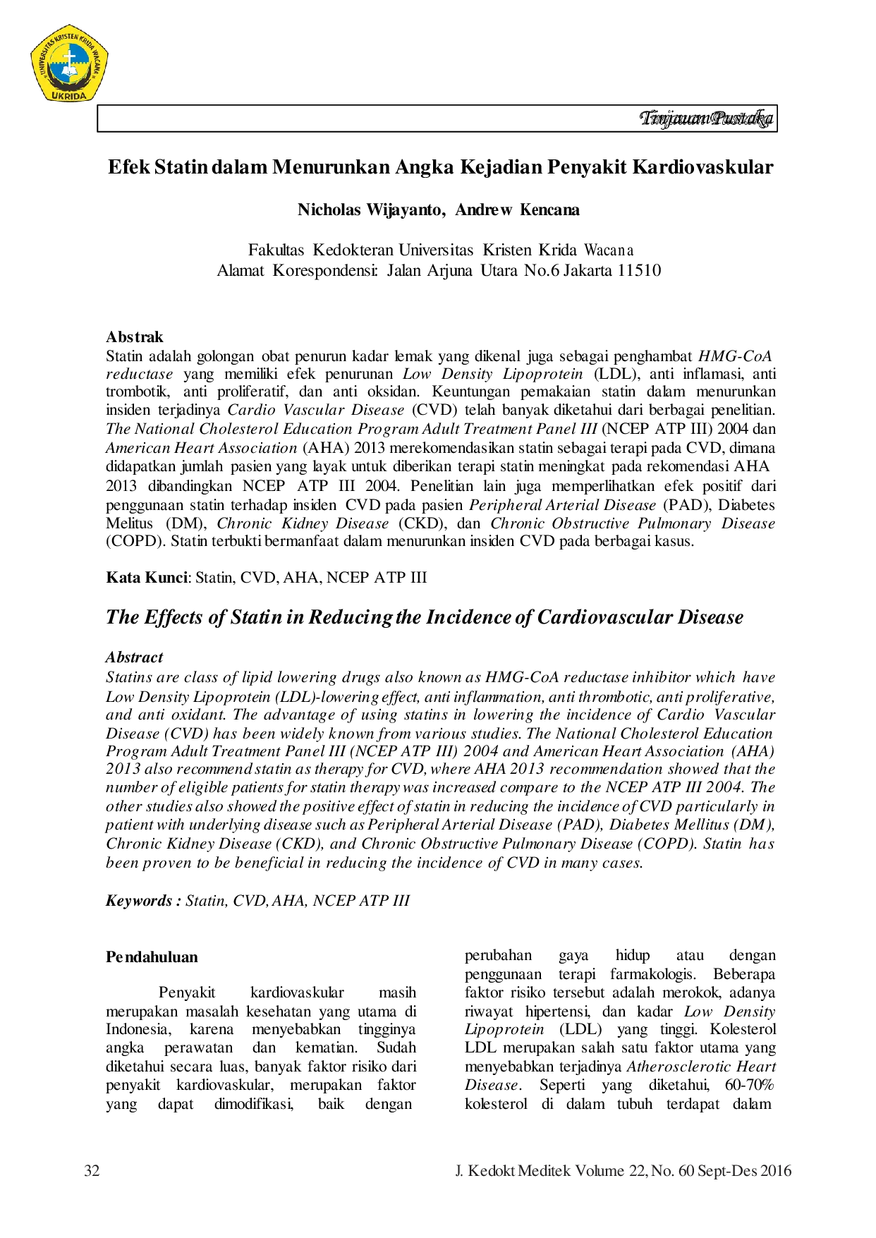 JURIS Efek Statin dalam Menurunkan Angka Kejadian Penyakit Kardiovaskular