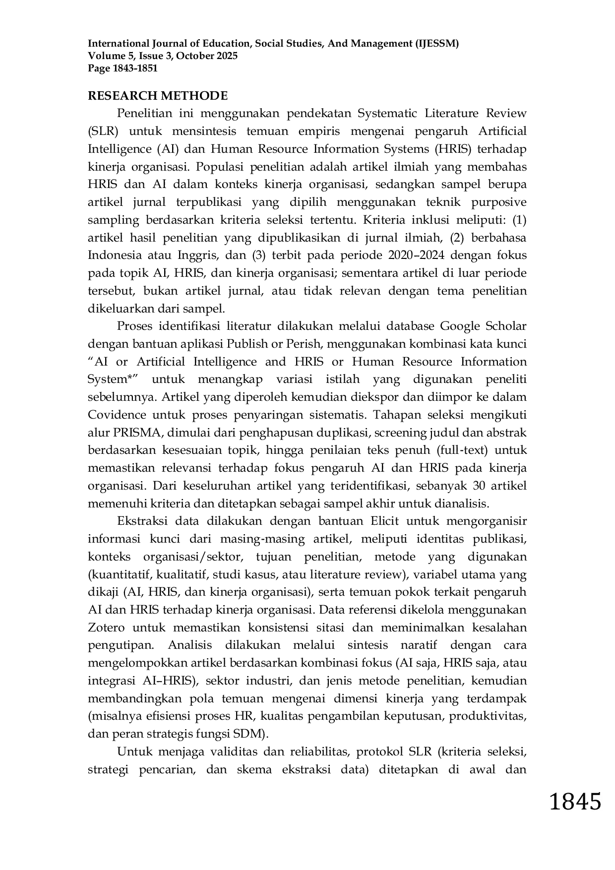 JURIS Tinjauan Literatur Sistematis Pengaruh AI dan HRIS Terhadap Kinerja Organisasi