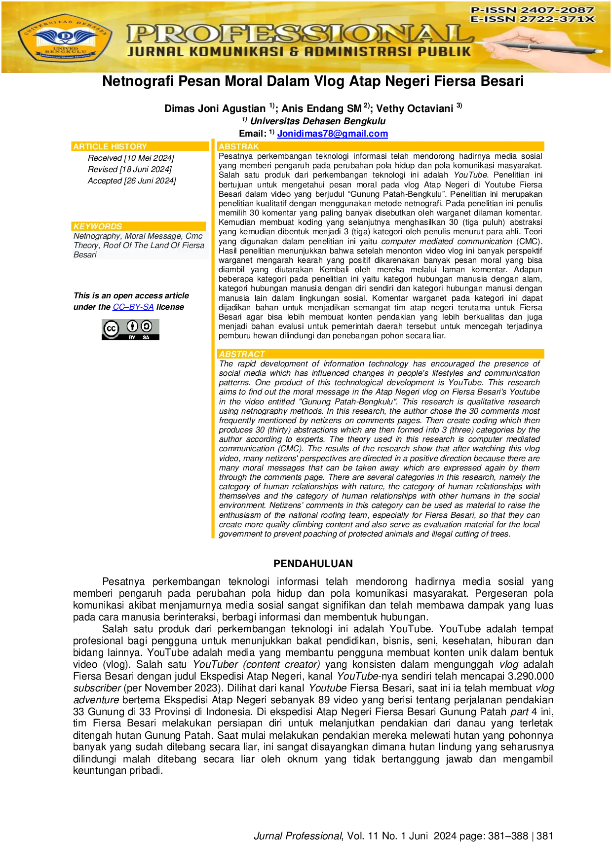 JURIS Netnografi Pesan Moral Dalam Vlog Atap Negeri Fiersa Besari