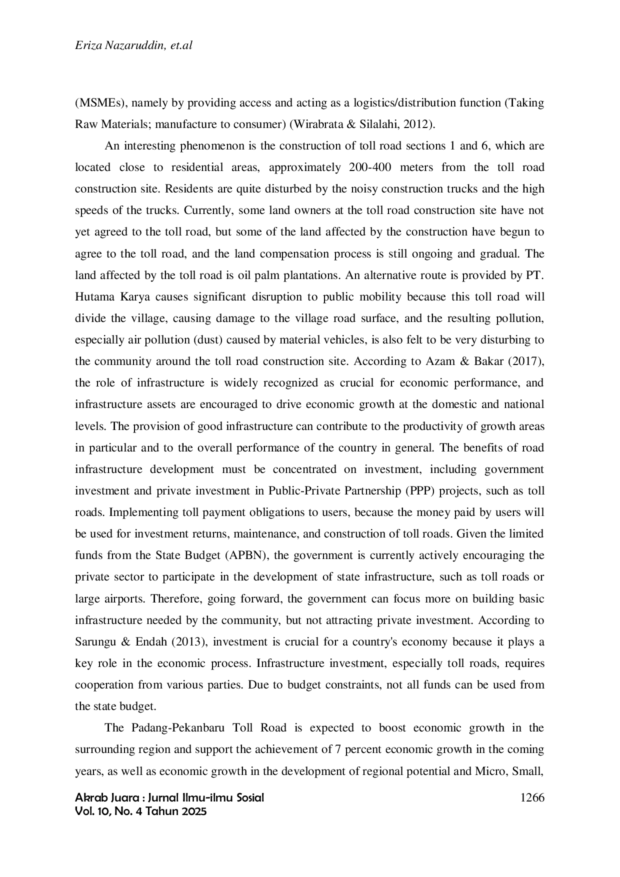 JURIS Msmes Perceptions of the Development of the Padang Pekanbaru Toll Road Payakumbuh Pangkalan Section
