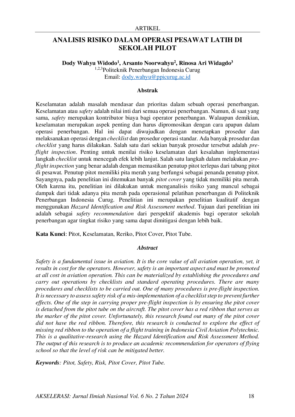 JURIS Analisis Risiko Dalam Operasi Pesawat Latih Di Sekolah Pilot