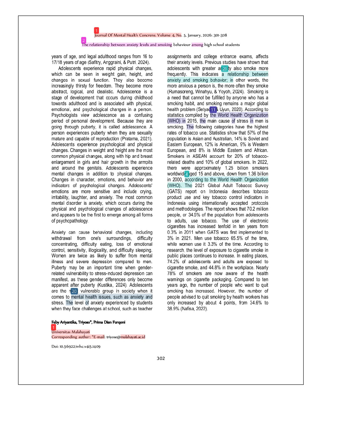JURIS The relationship between anxiety levels and smoking behaviour among high school students